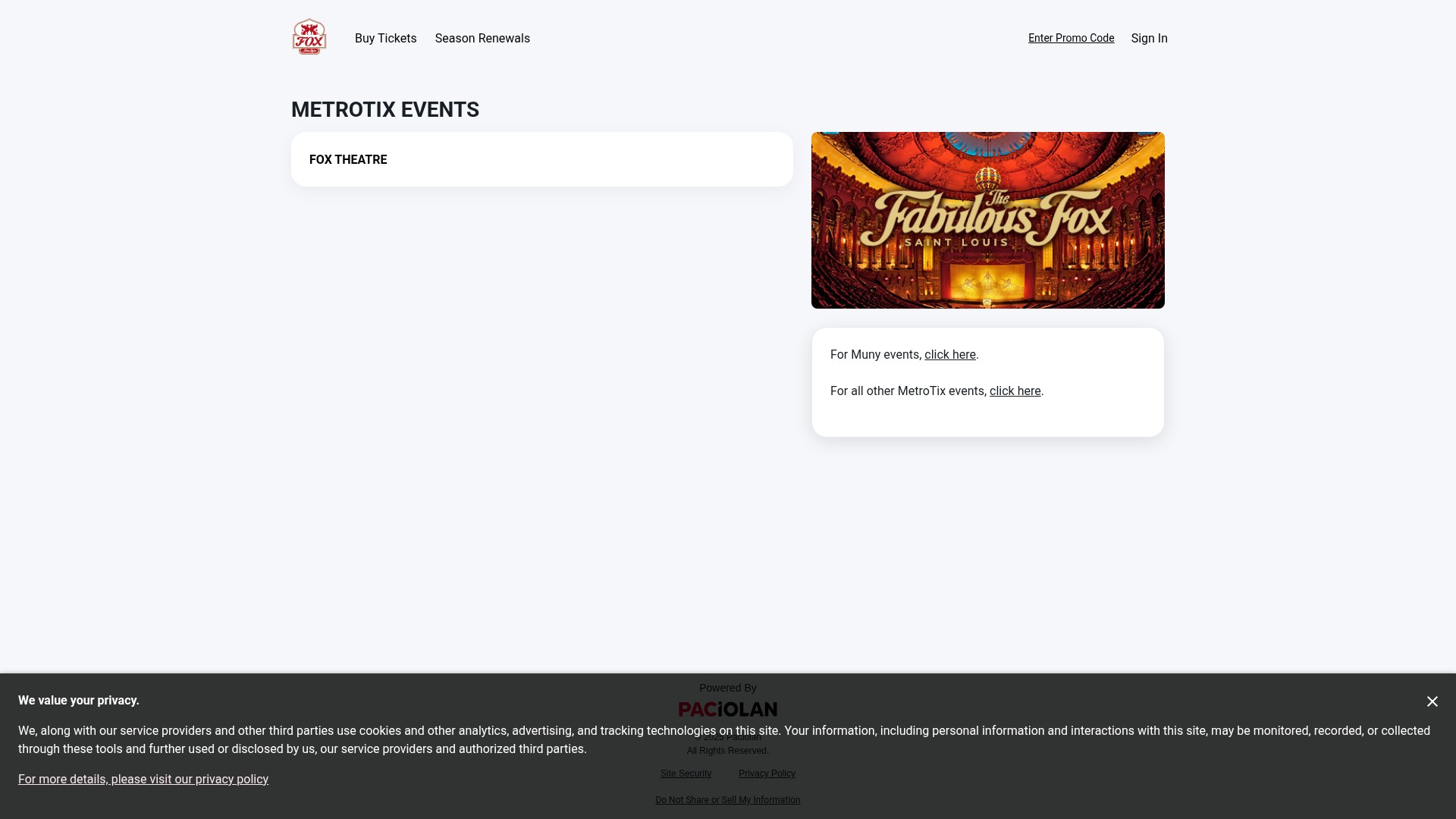 Screenshot of fabulousfox.evenue.net