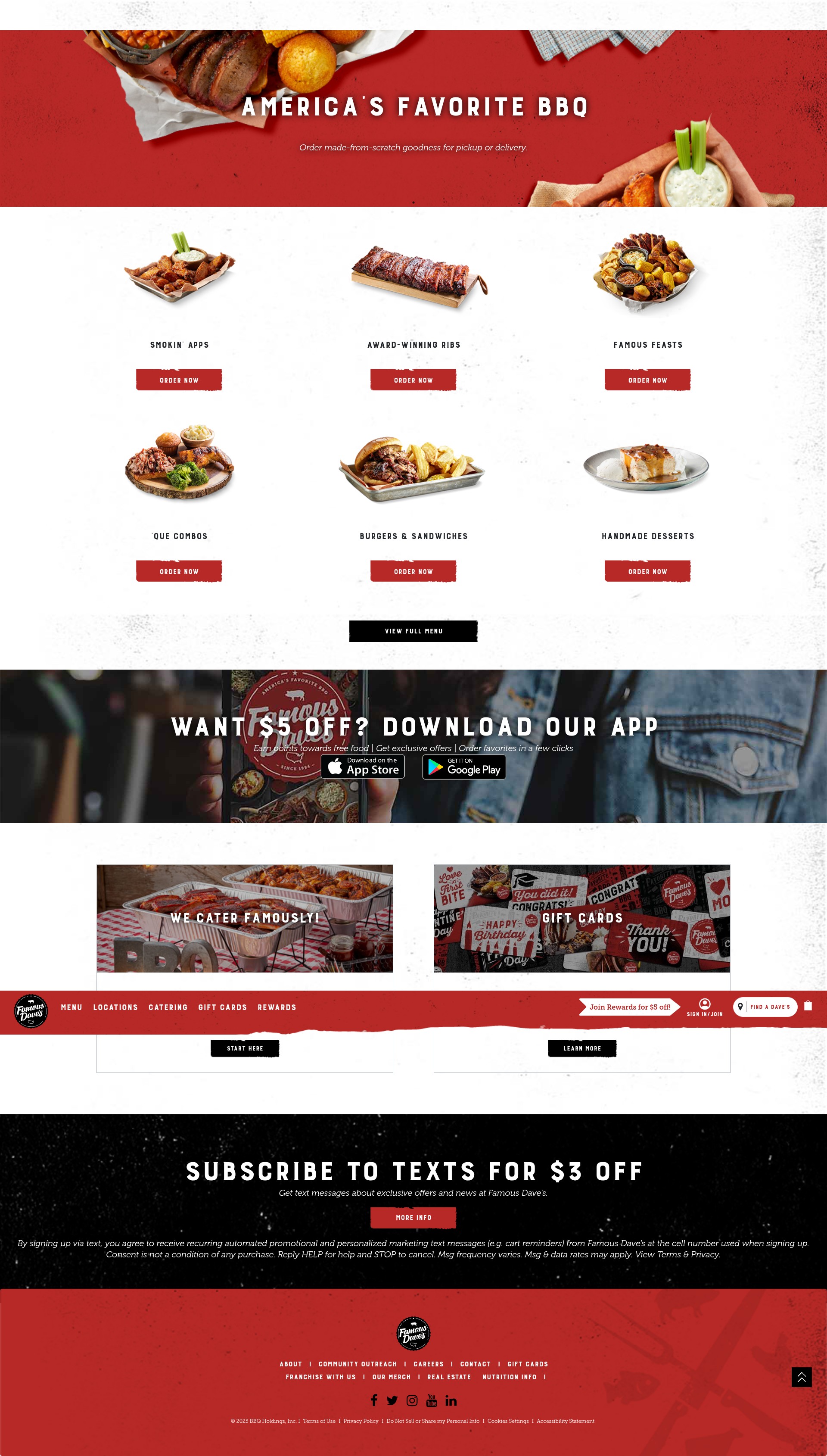 Screenshot of famousdaves.com