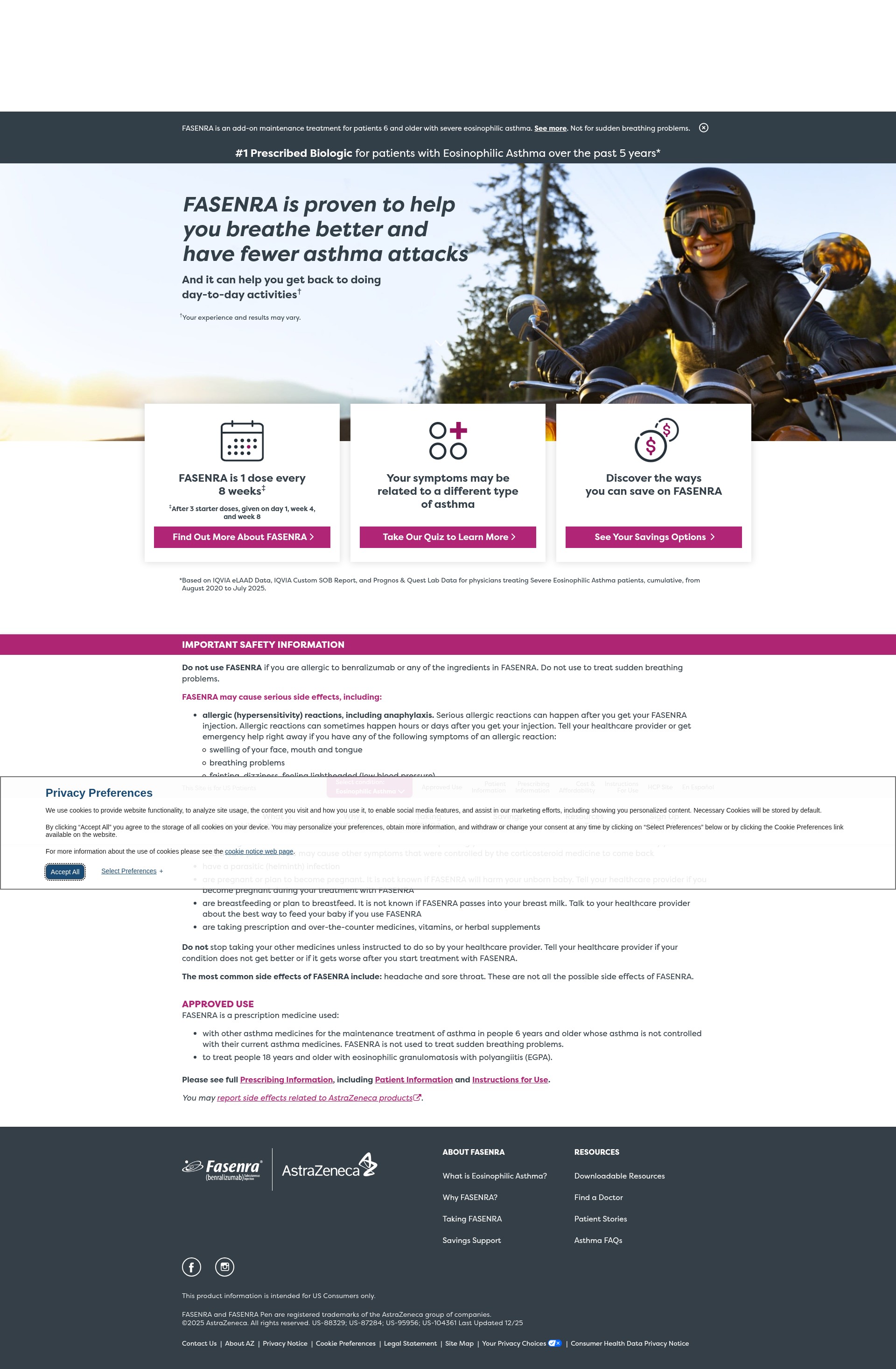 Screenshot of fasenra.com