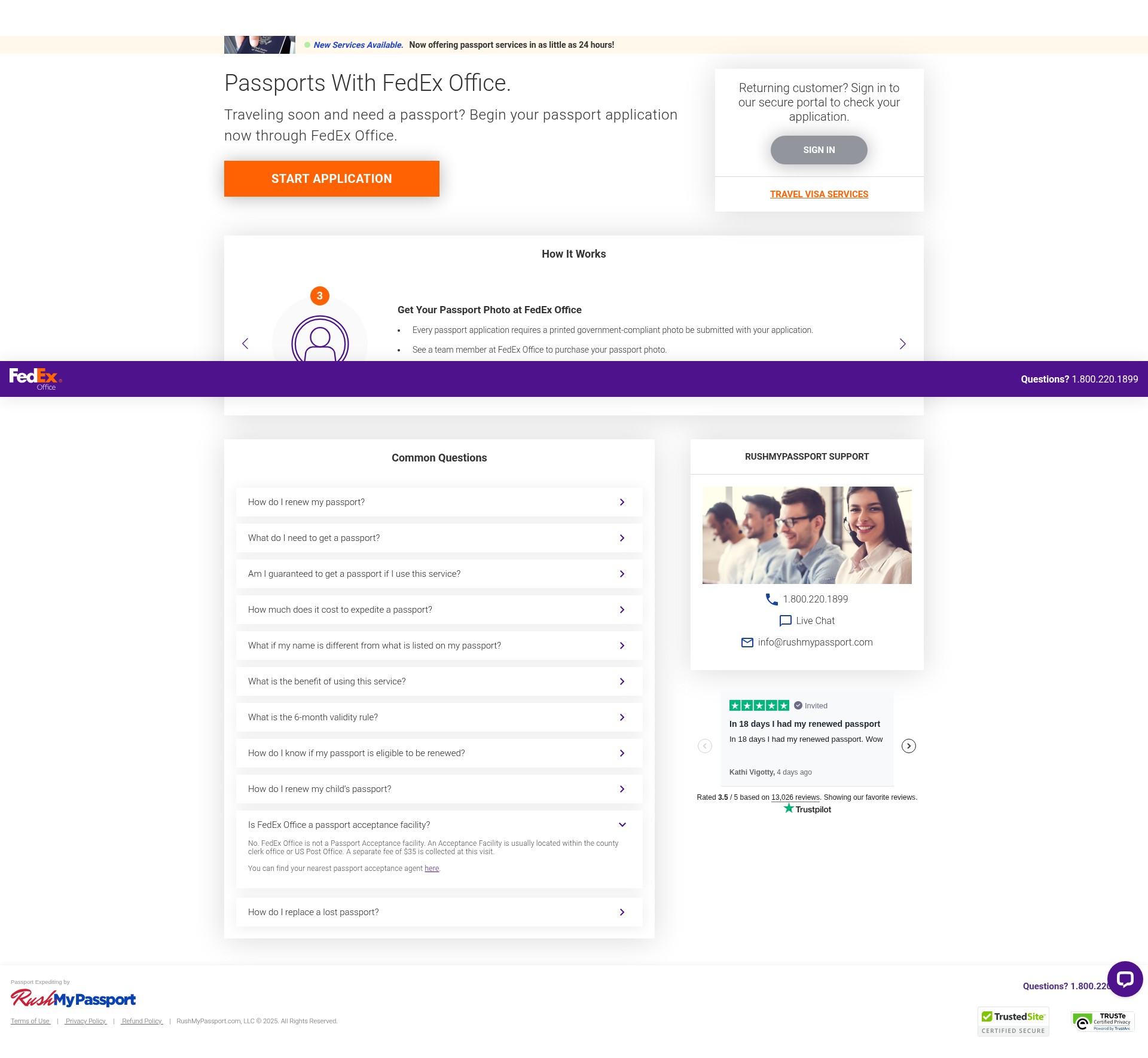 Screenshot of fedex.rushmypassport.com