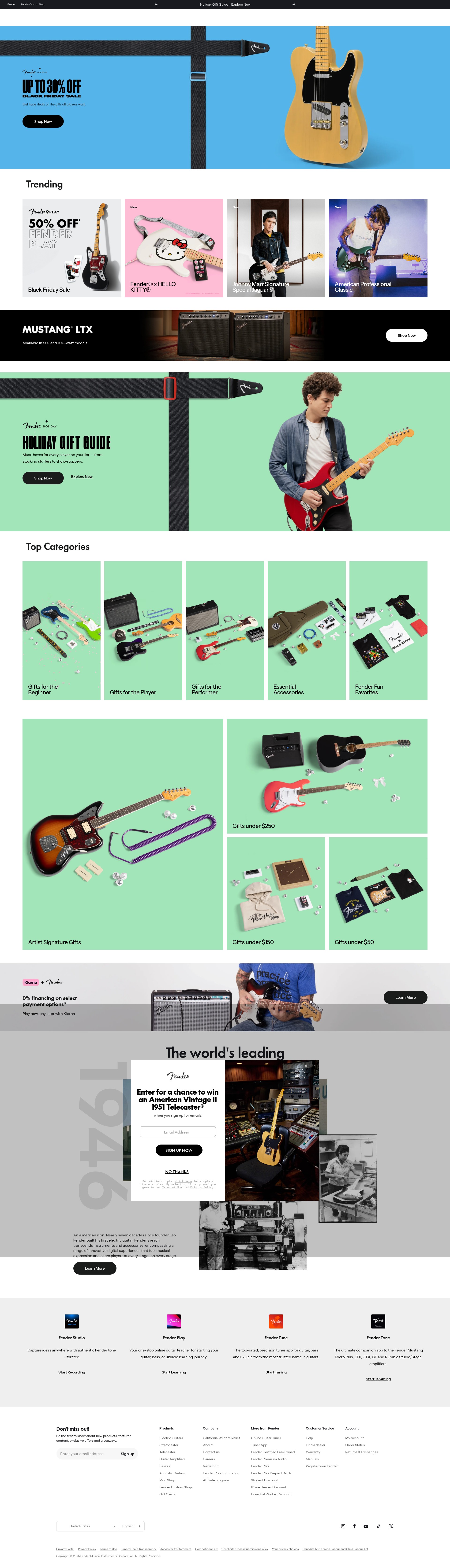 Screenshot of fender.com