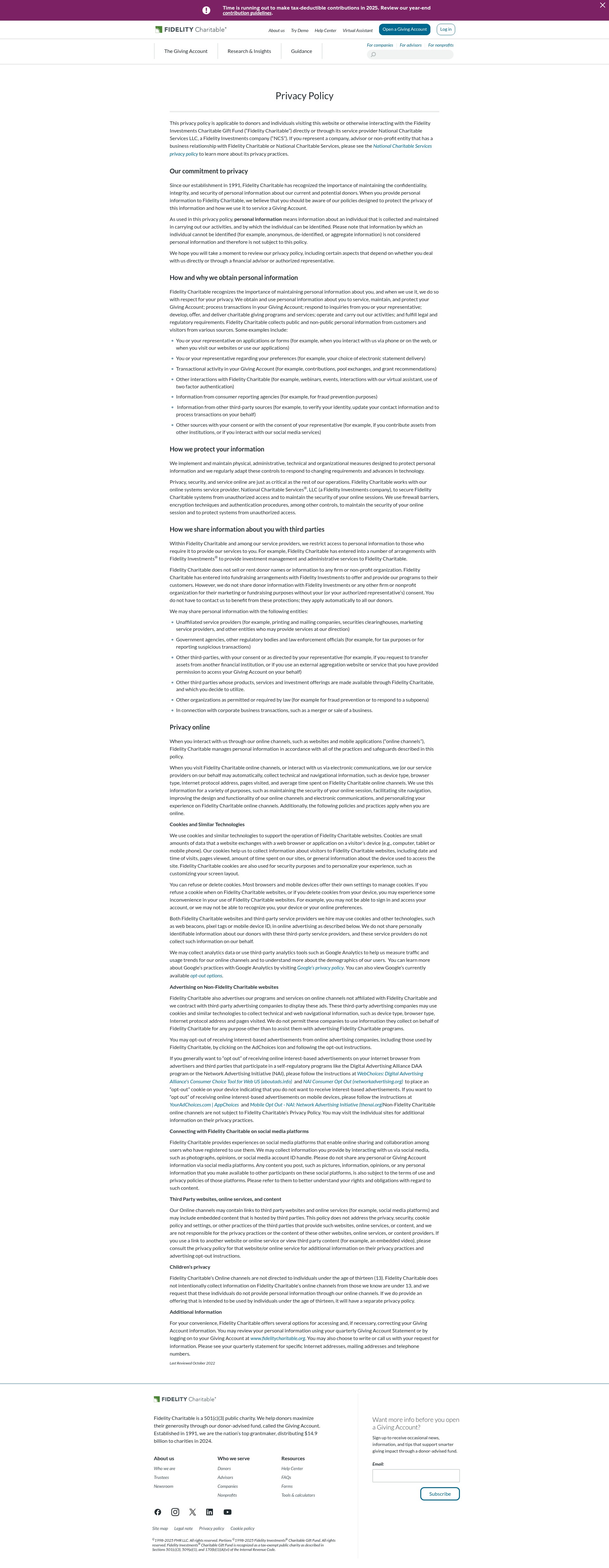 Screenshot of fidelitycharitable.org