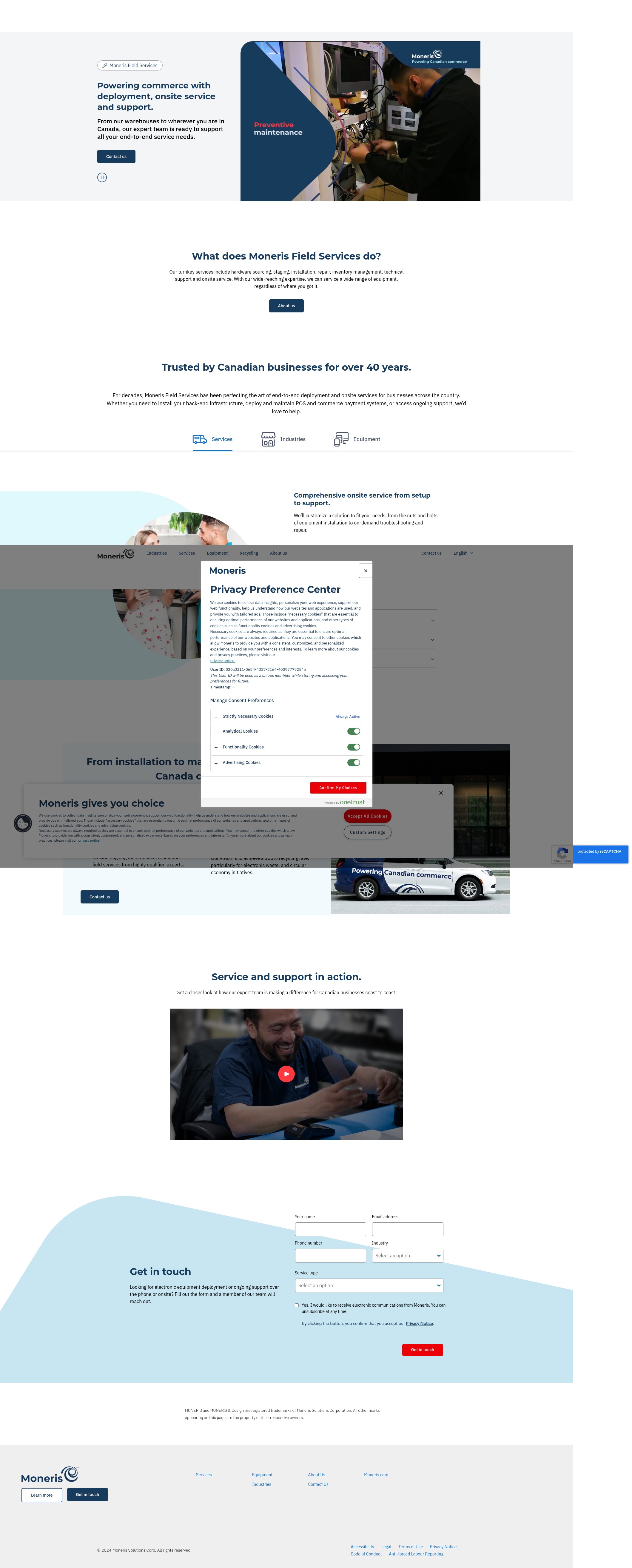 Screenshot of fieldservices.moneris.com