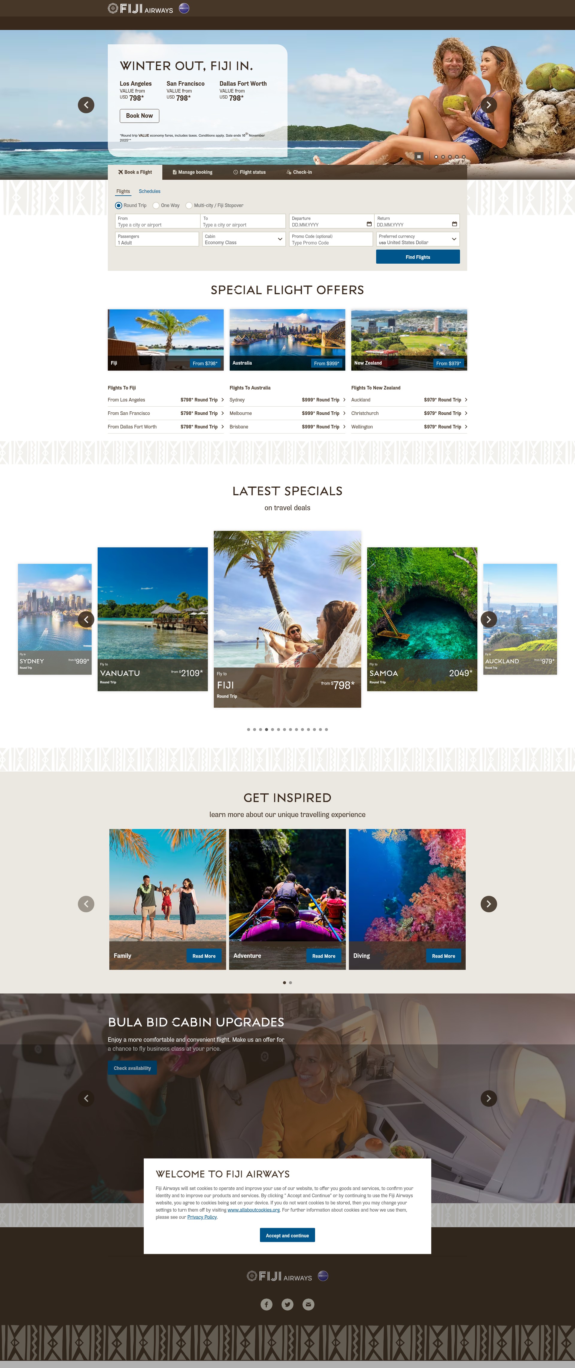 Screenshot of fijiairways.com