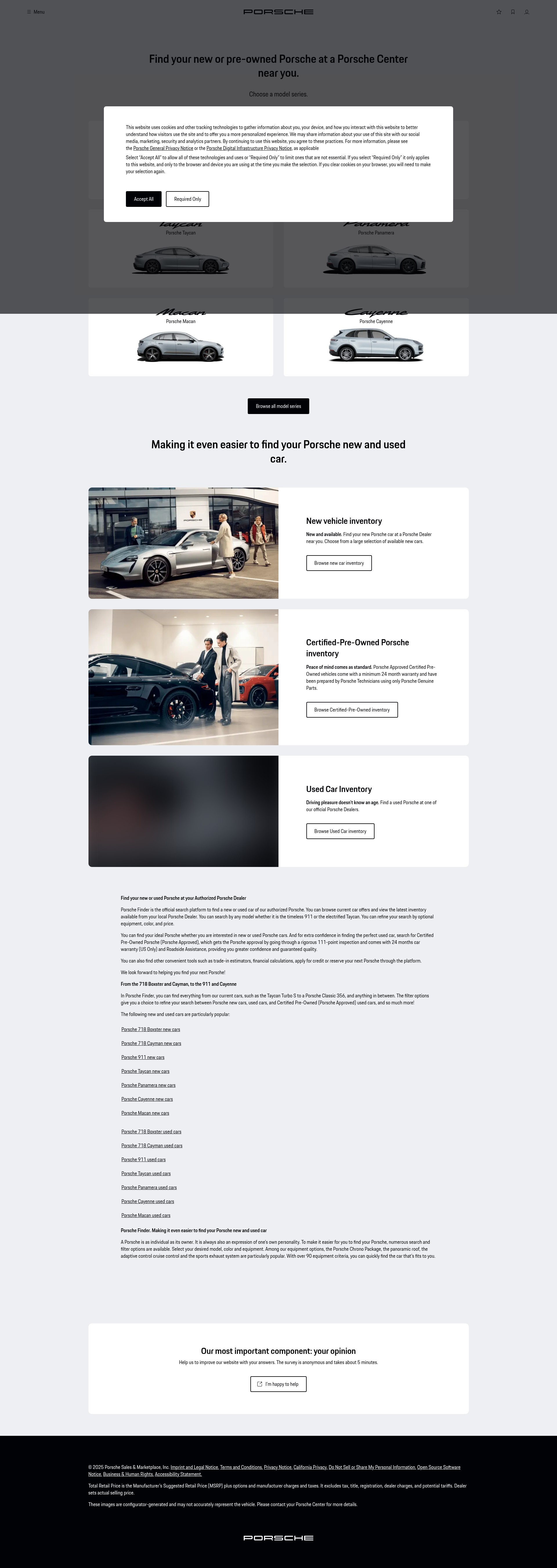 Screenshot of finder.porsche.com