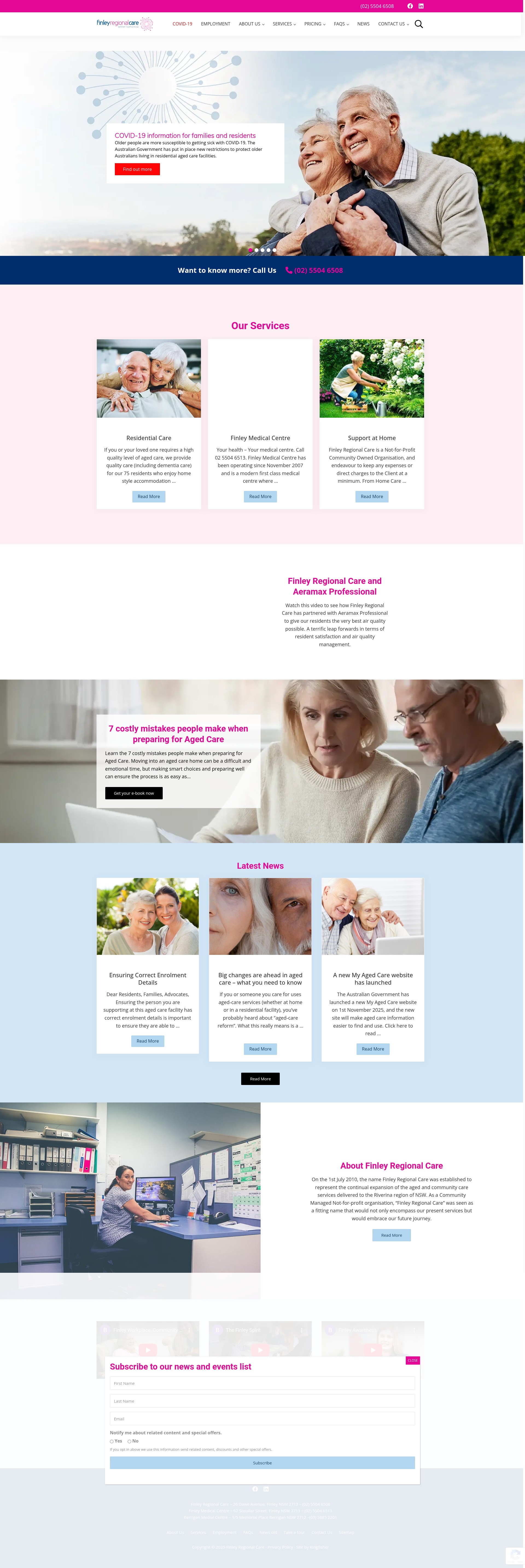 Screenshot of finleyregionalcare.com.au