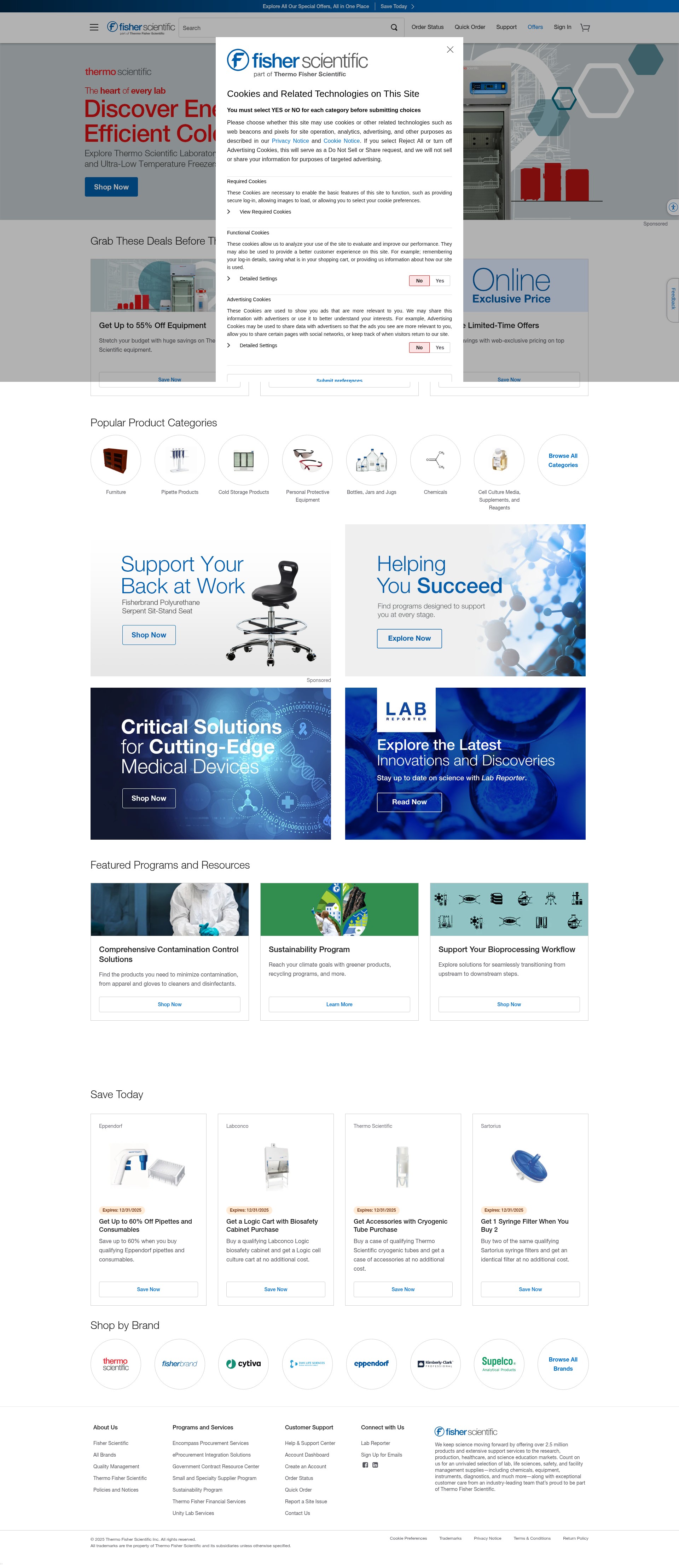Screenshot of fishersci.com