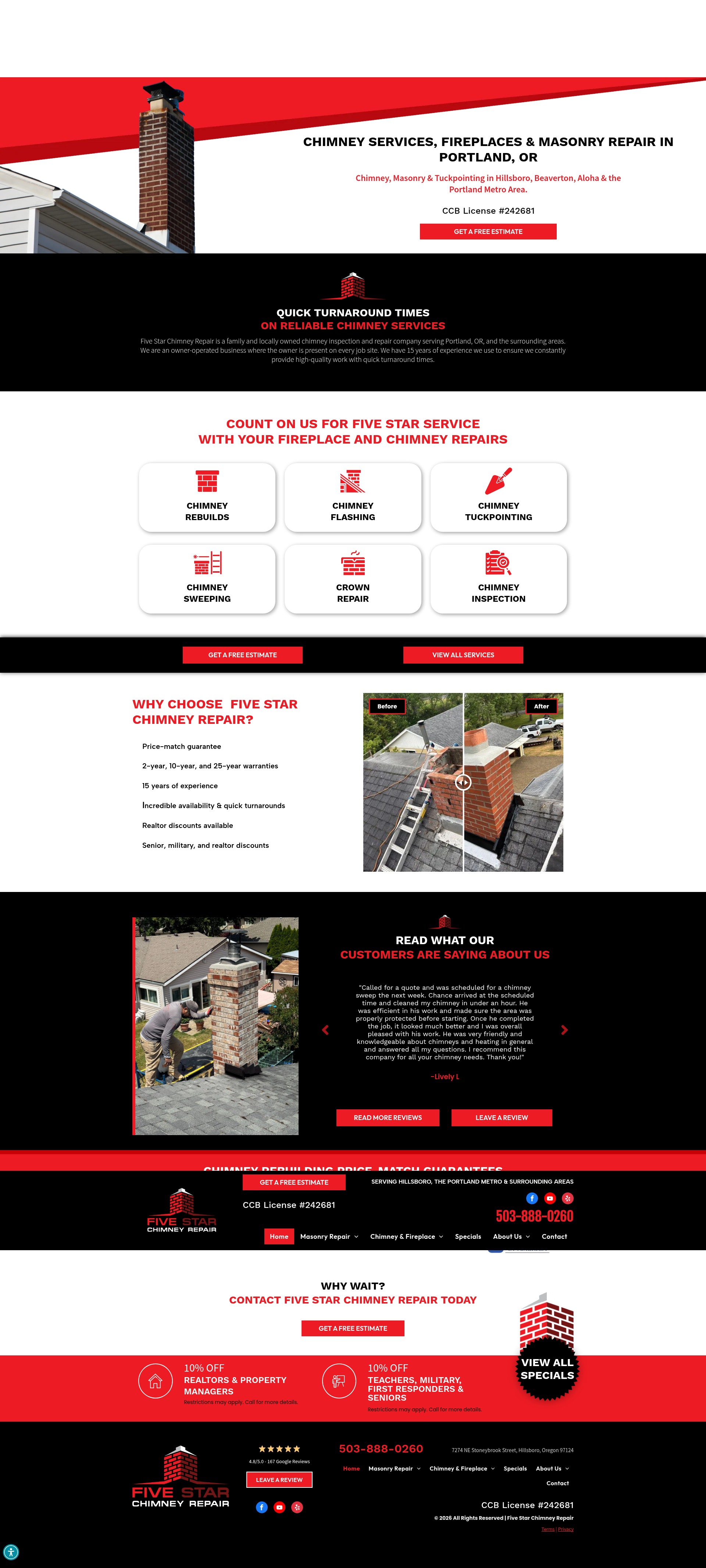 Screenshot of fivestarchimneyrepair.com