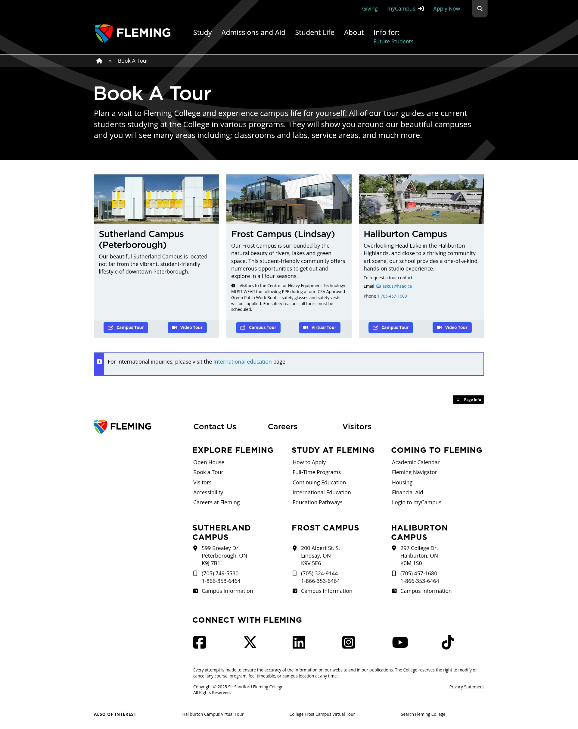 Screenshot of flemingcollege.ca