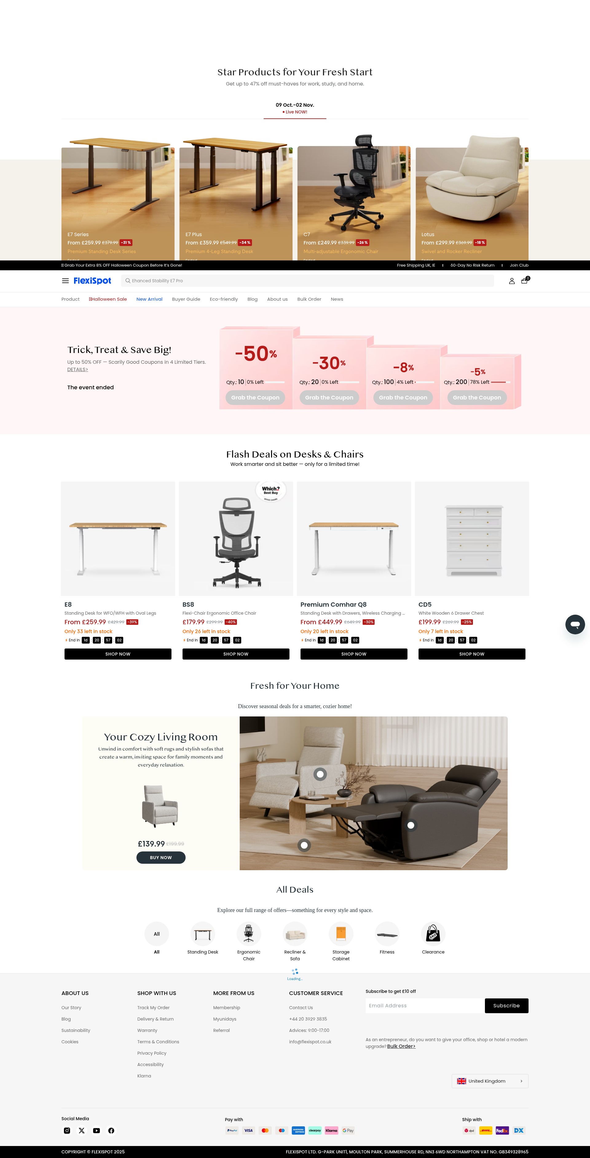 Screenshot of flexispot.co.uk
