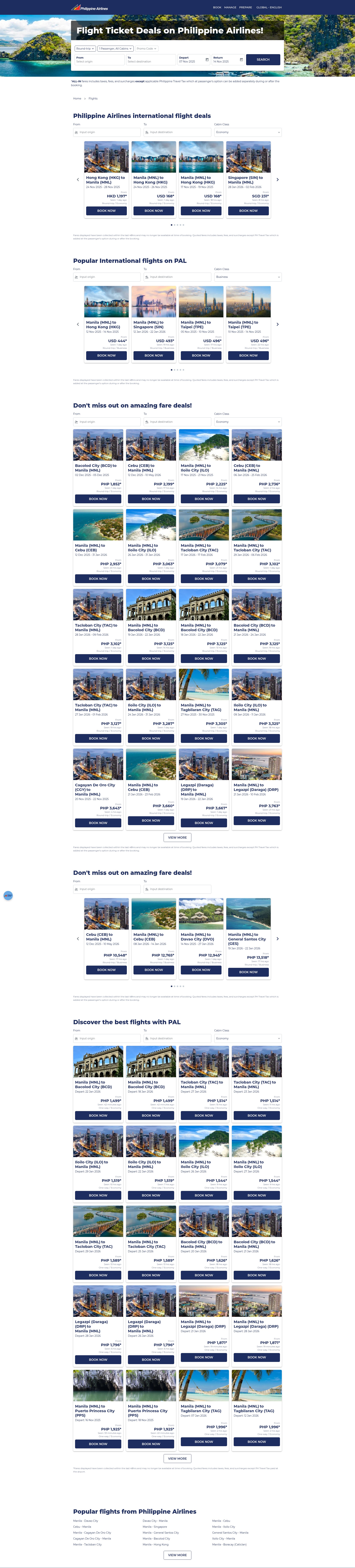 Screenshot of flights.philippineairlines.com