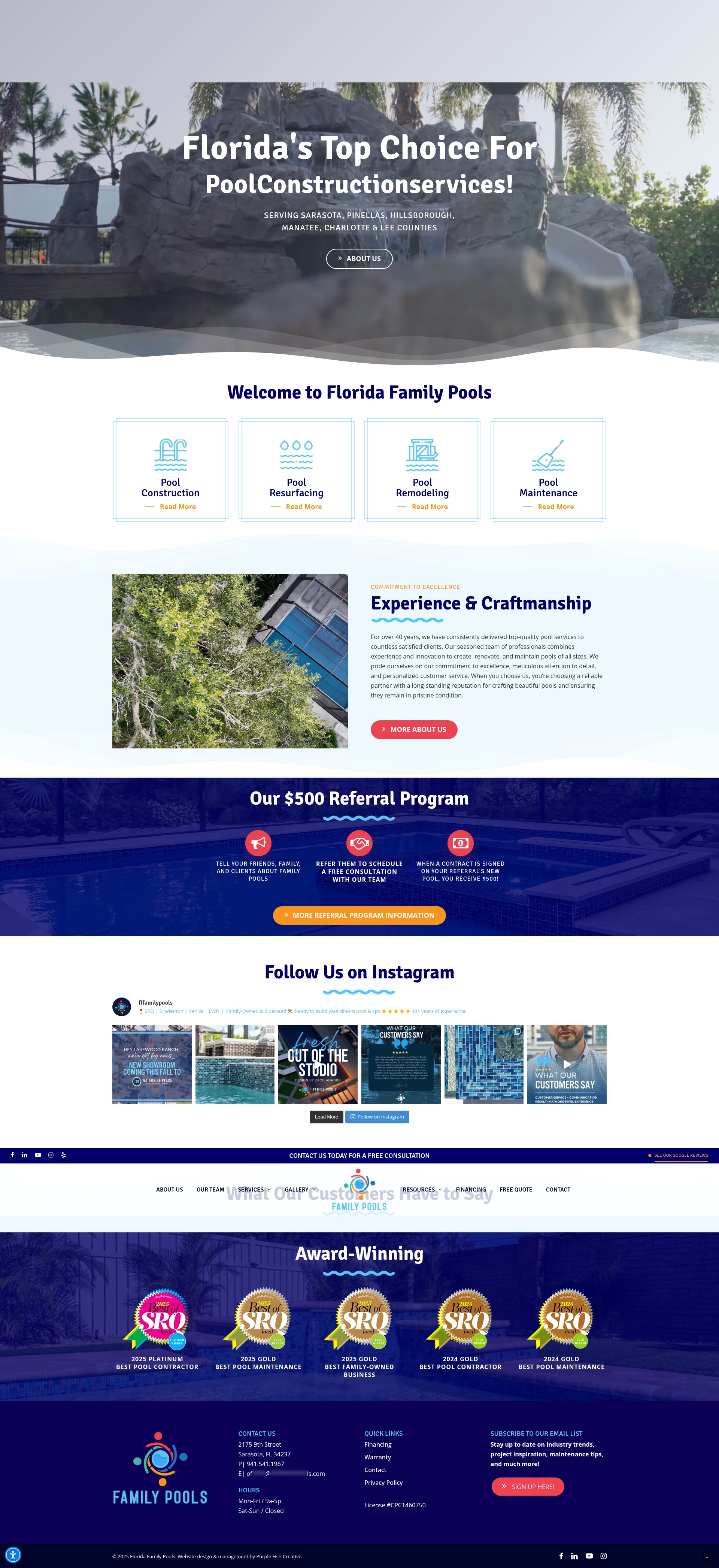 Screenshot of floridafamilypools.com