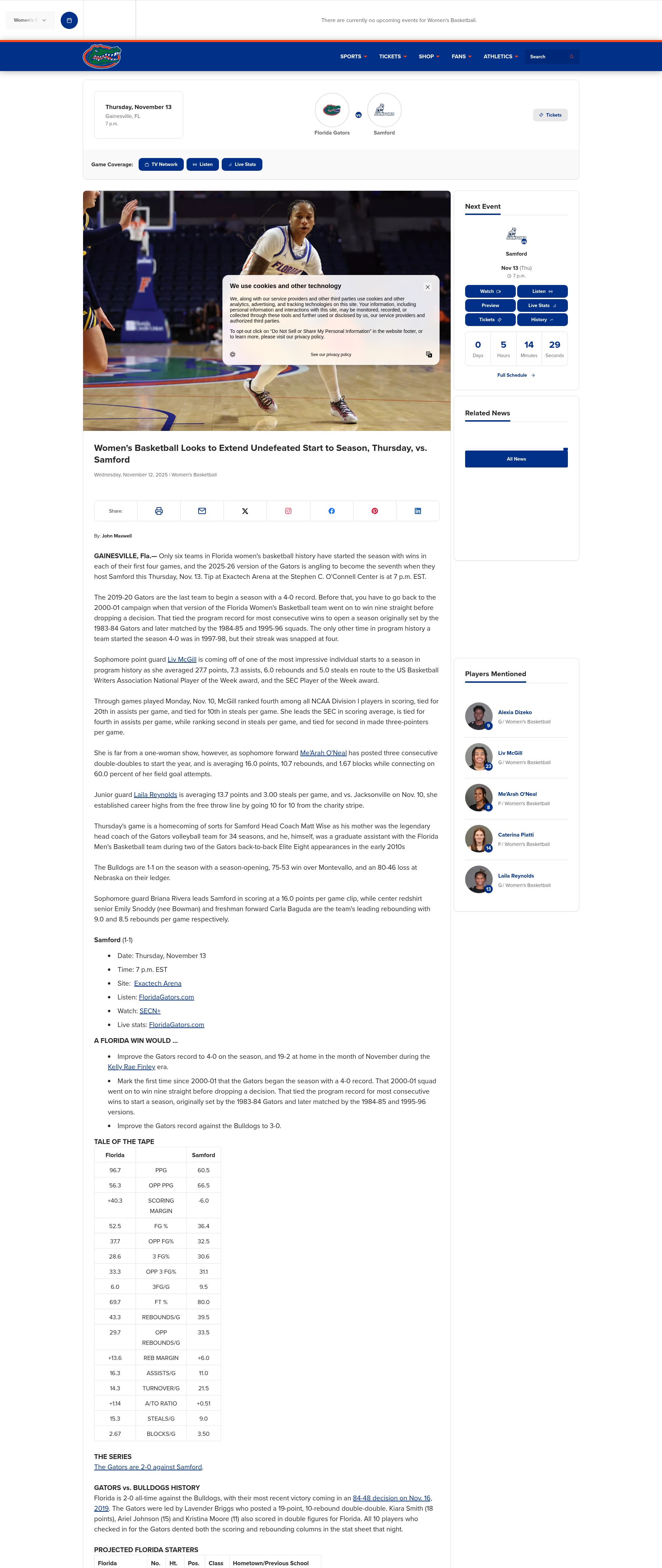 Screenshot of floridagators.com