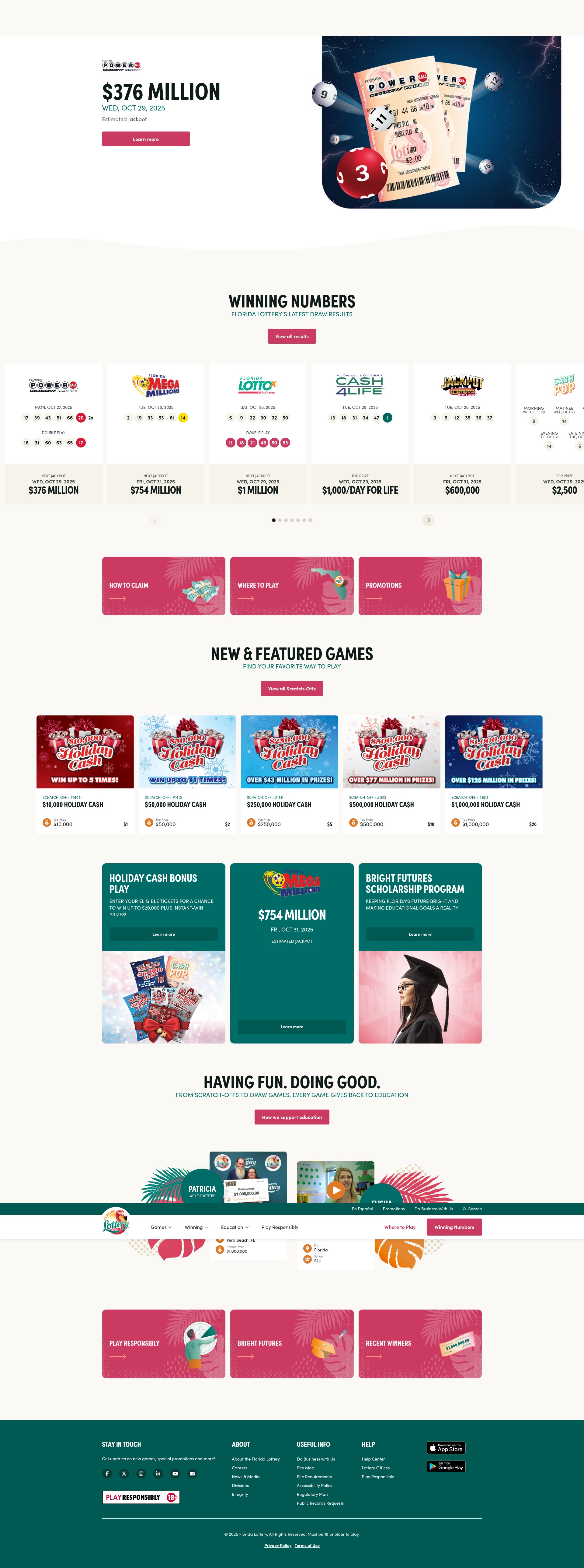 Screenshot of floridalottery.com