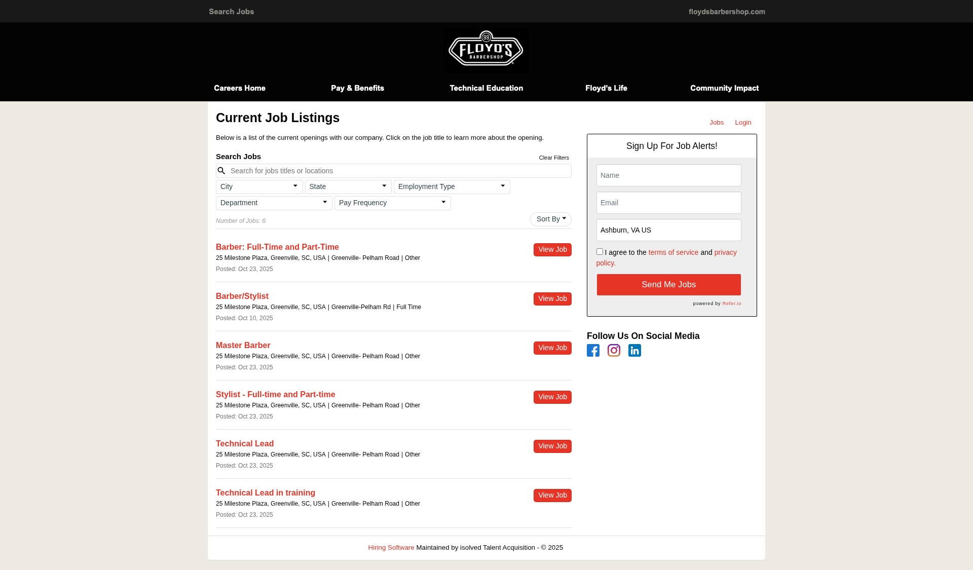 Screenshot of floyds99milestonevillage.applicantpro.com