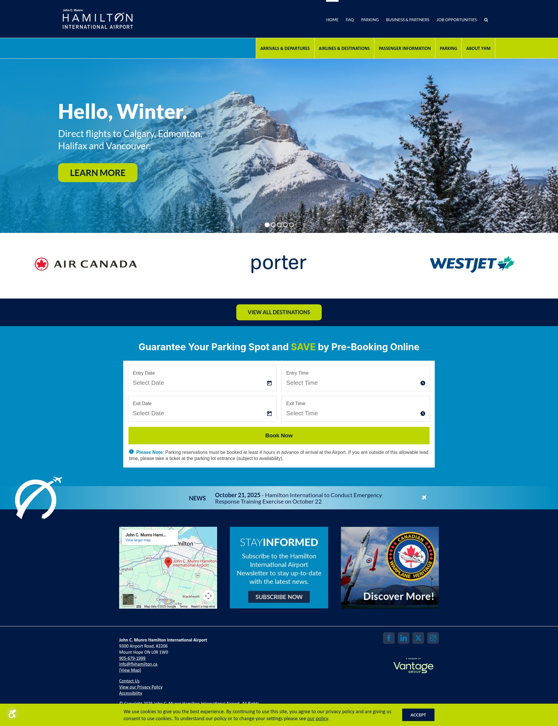 Screenshot of flyhamilton.ca