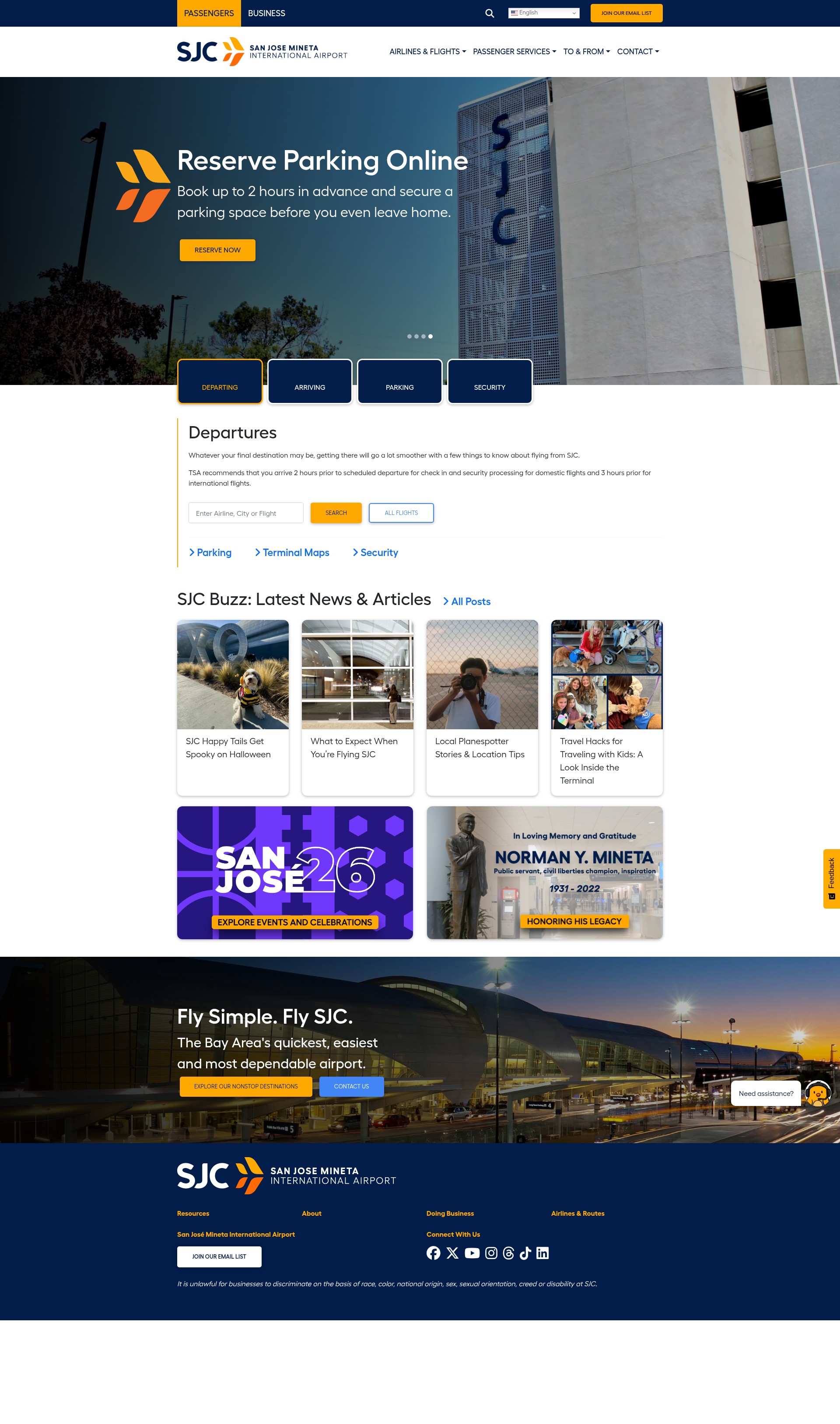 Screenshot of flysanjose.com