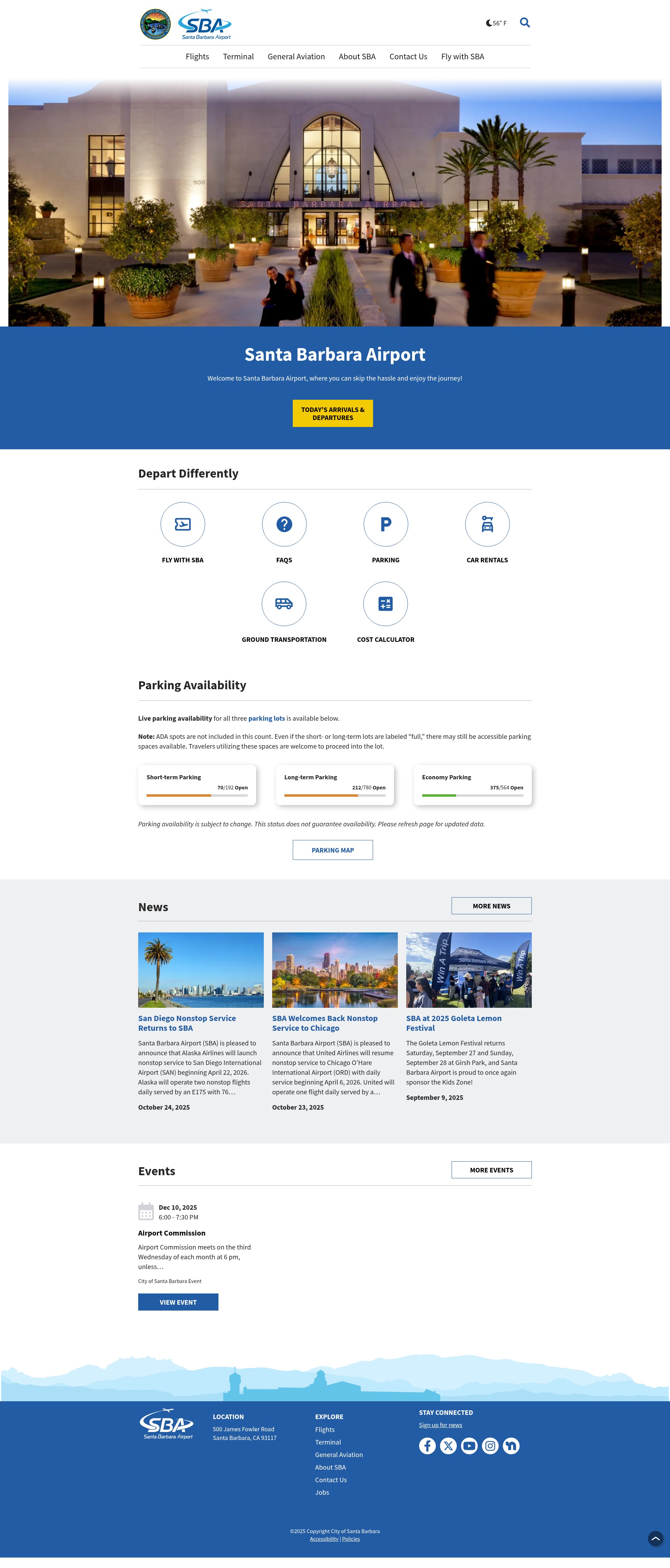 Screenshot of flysba.santabarbaraca.gov