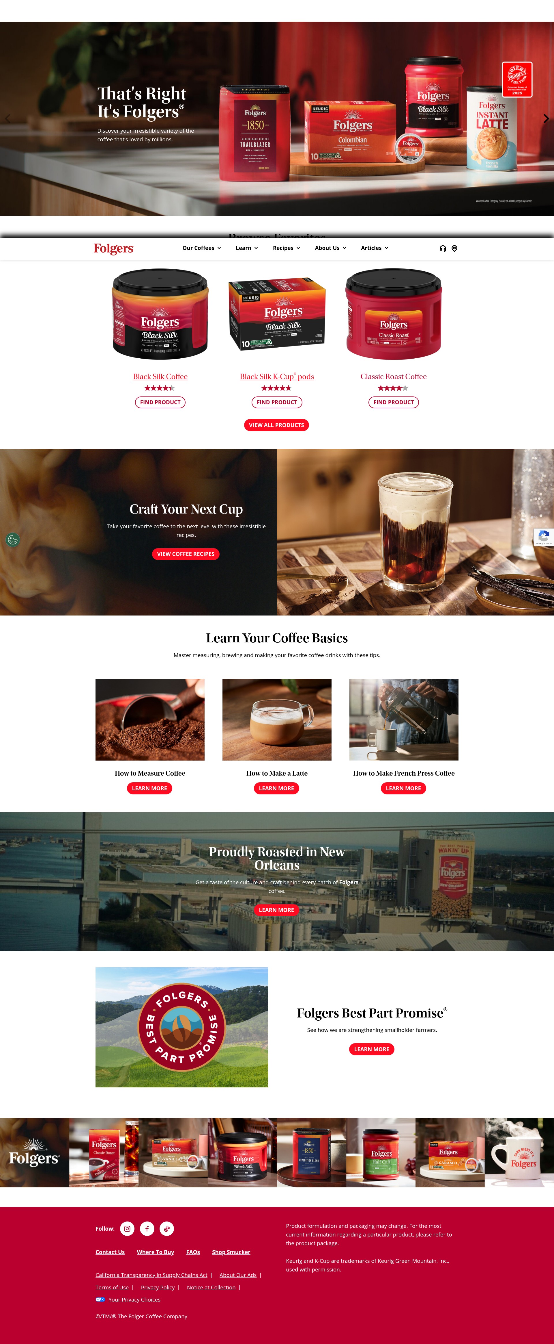 Screenshot of folgerscoffee.com