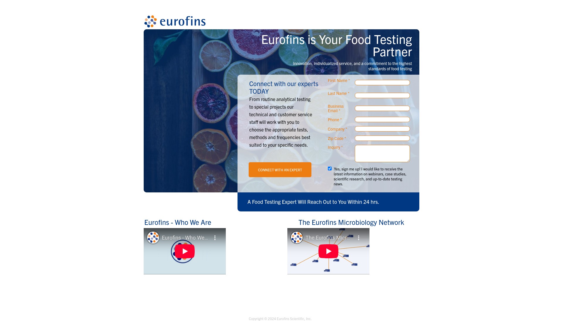 Screenshot of foodtesting.eurofinsus.com
