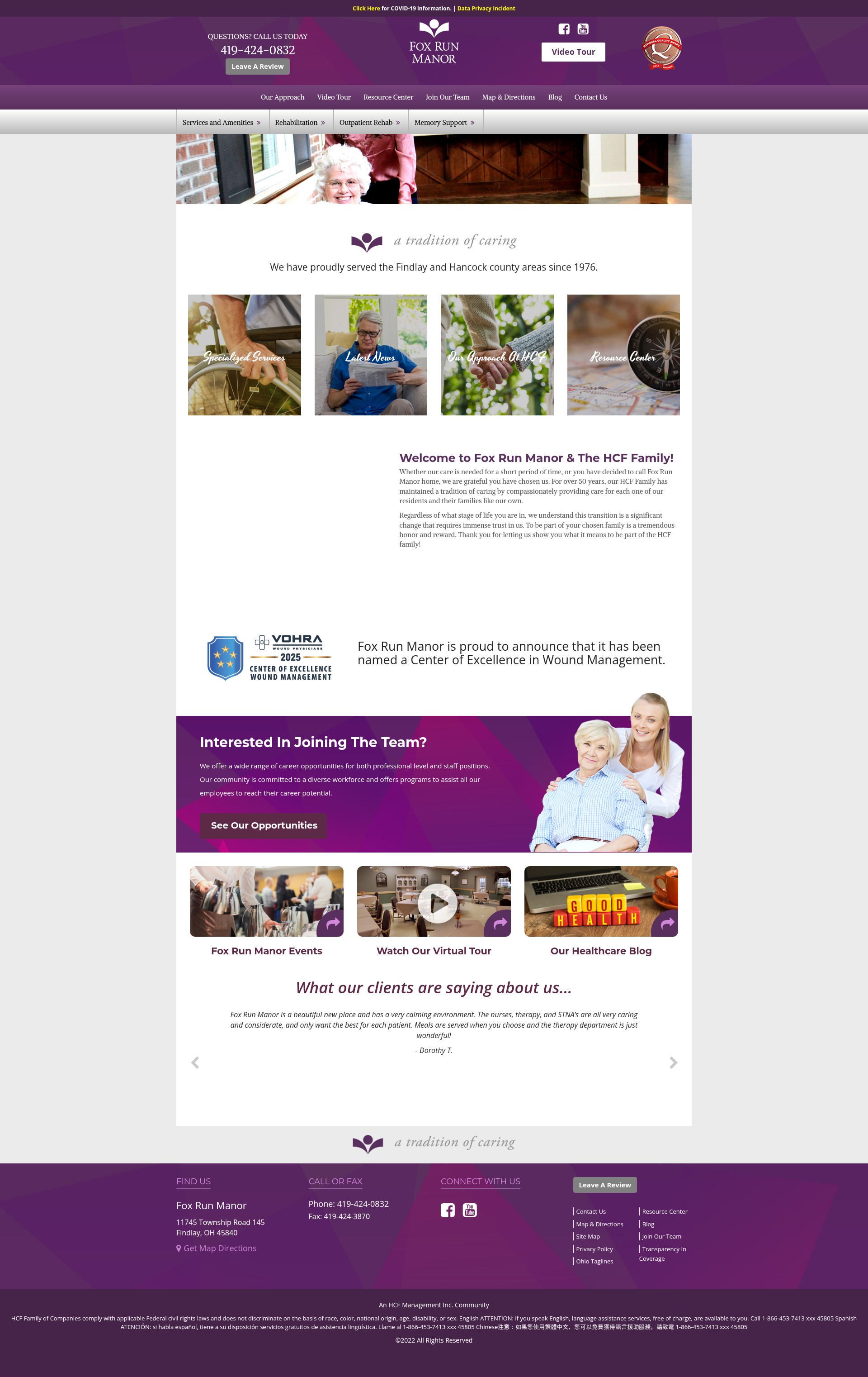 Screenshot of foxrunmanor.com