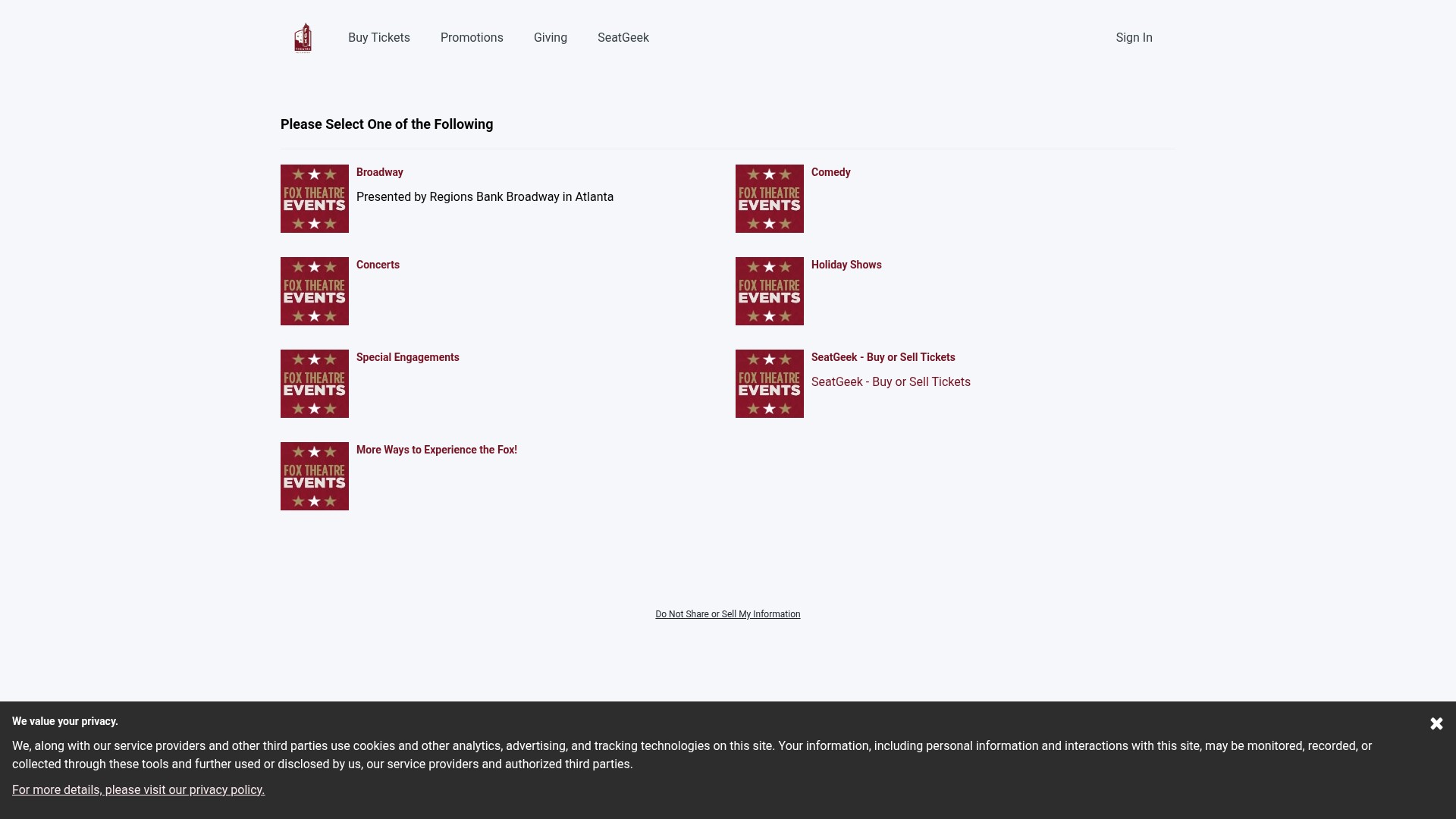 Screenshot of foxtheatre.evenue.net