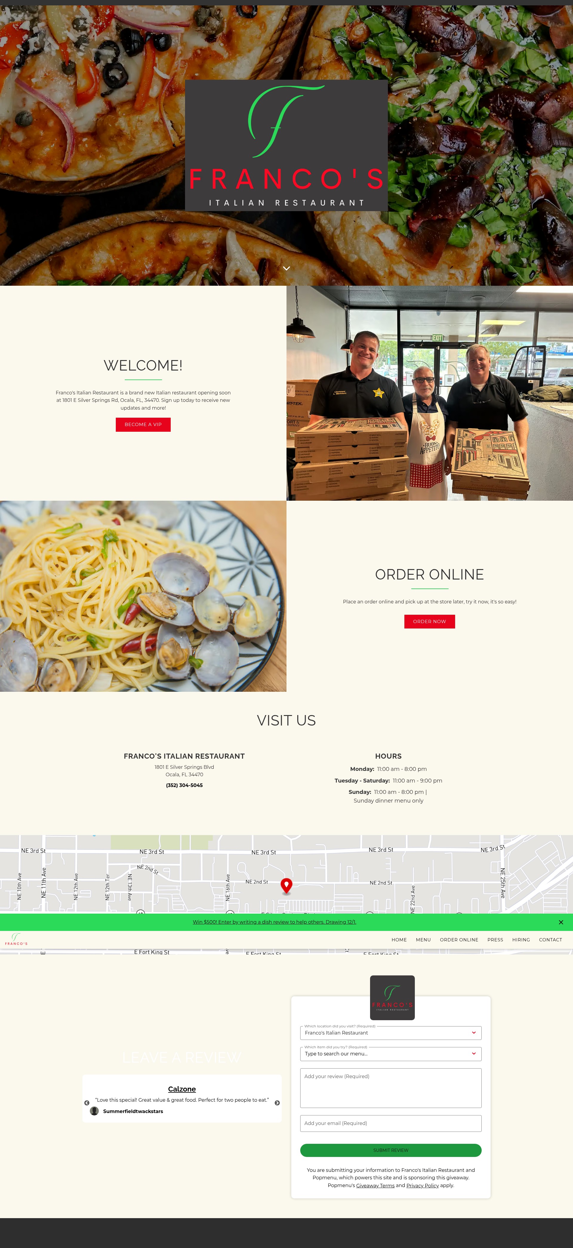 Screenshot of francos-italian-restaurant.com