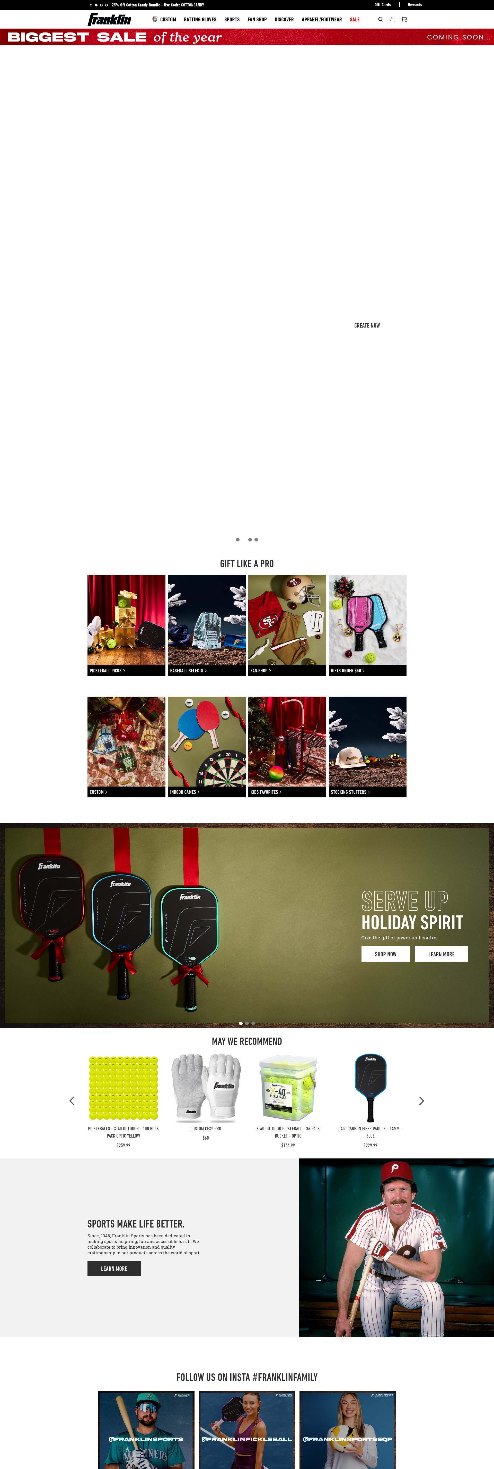 Screenshot of franklinsports.com
