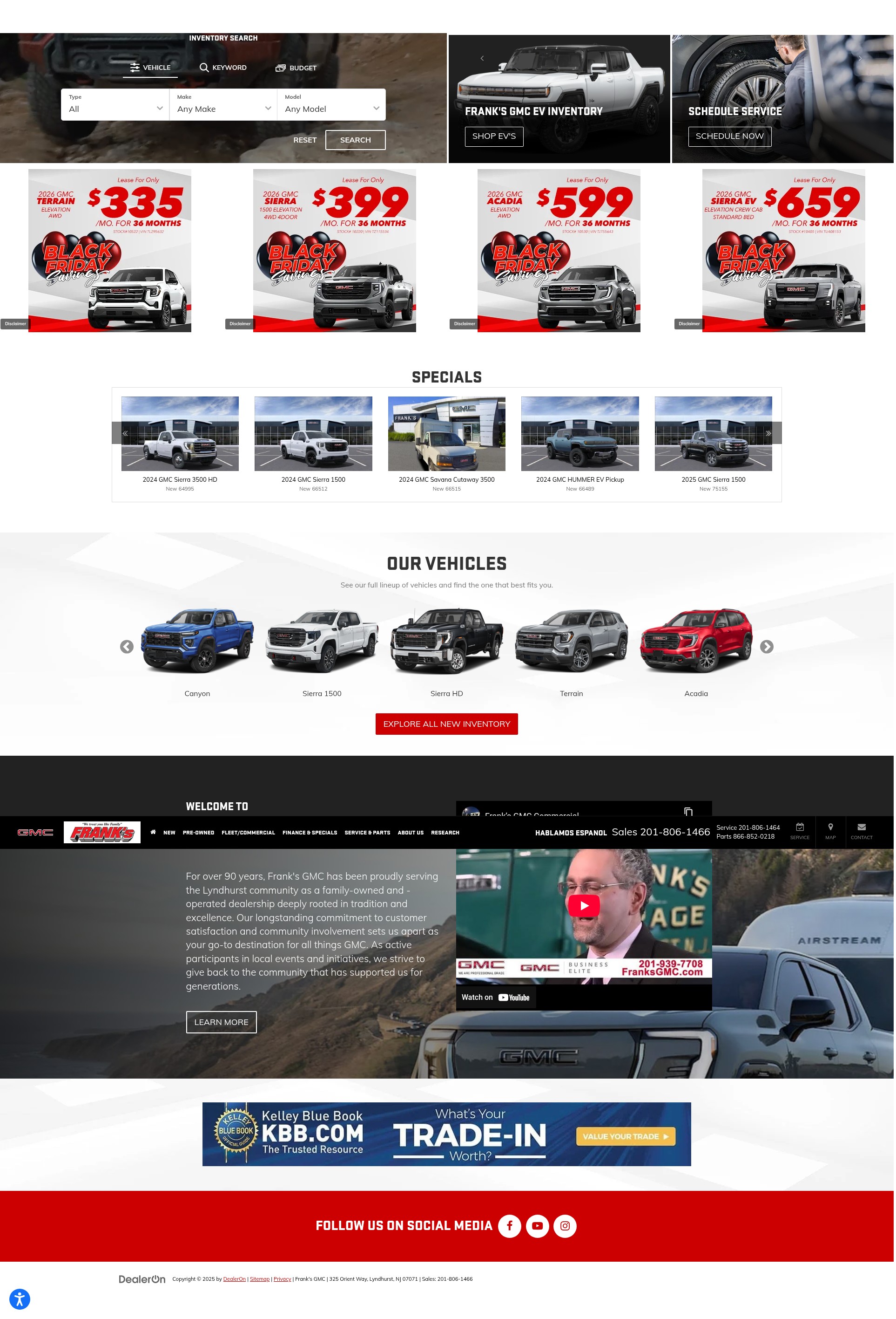 Screenshot of franksgmc.com