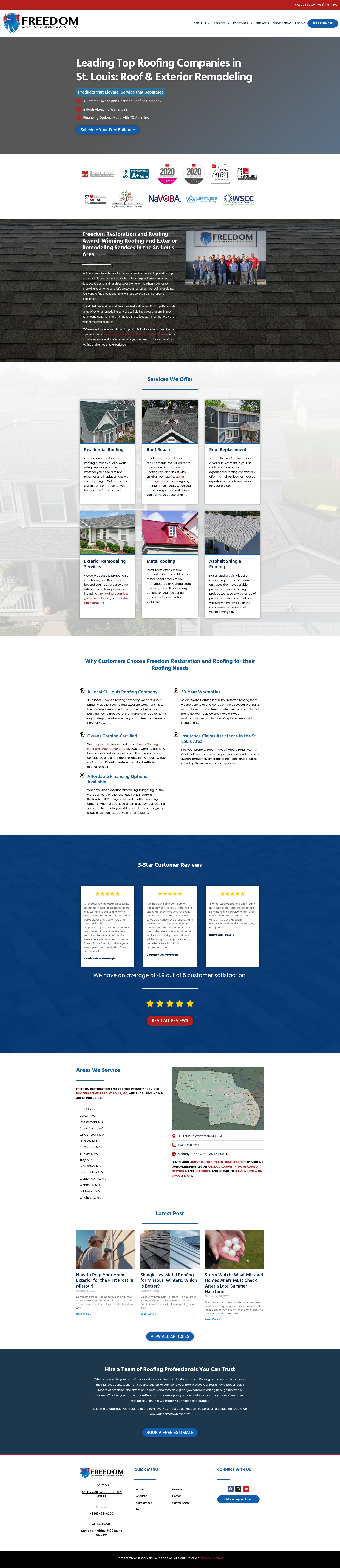 Screenshot of freedomroofingmo.com