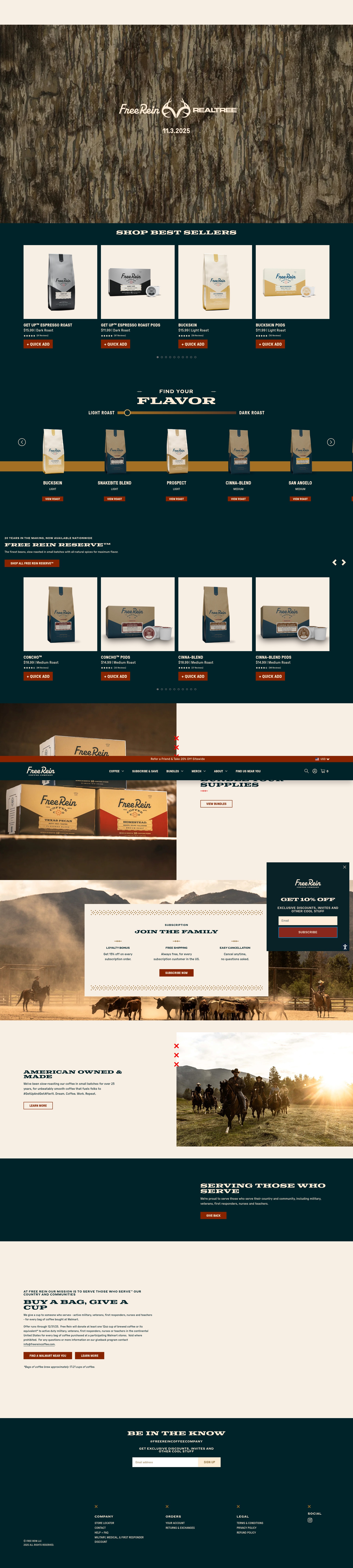 Screenshot of freereincoffee.com