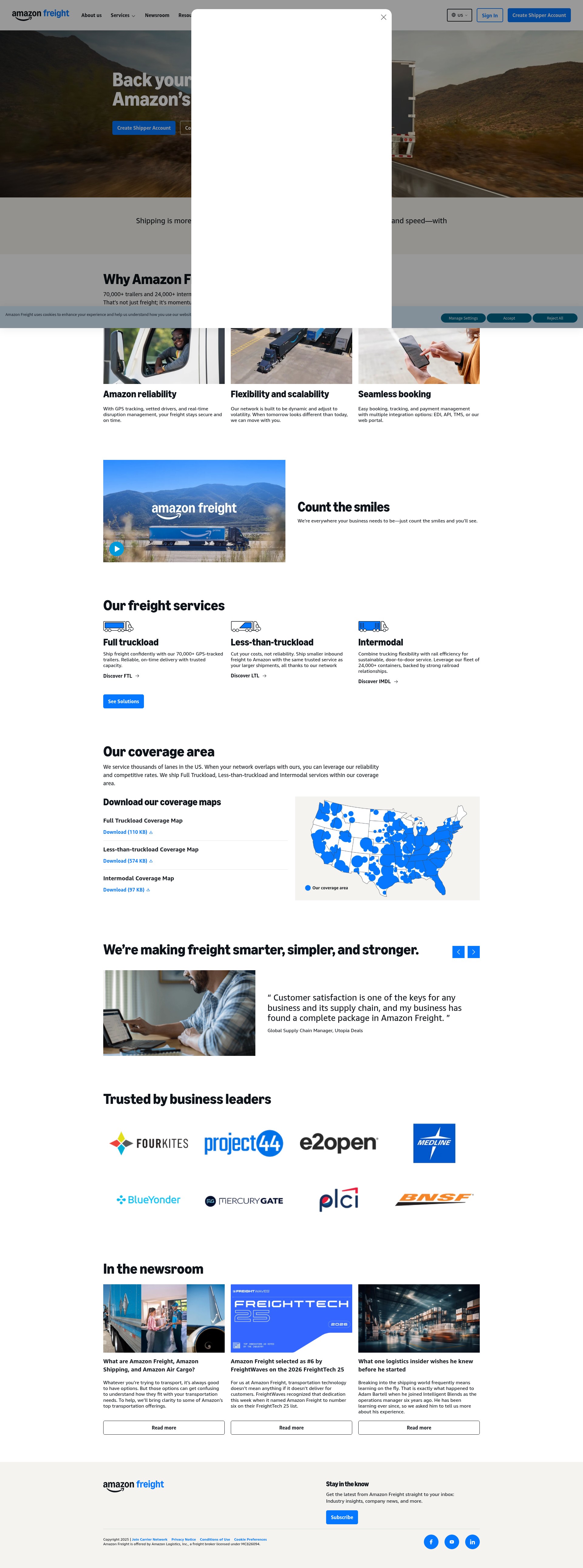 Screenshot of freight.amazon.com