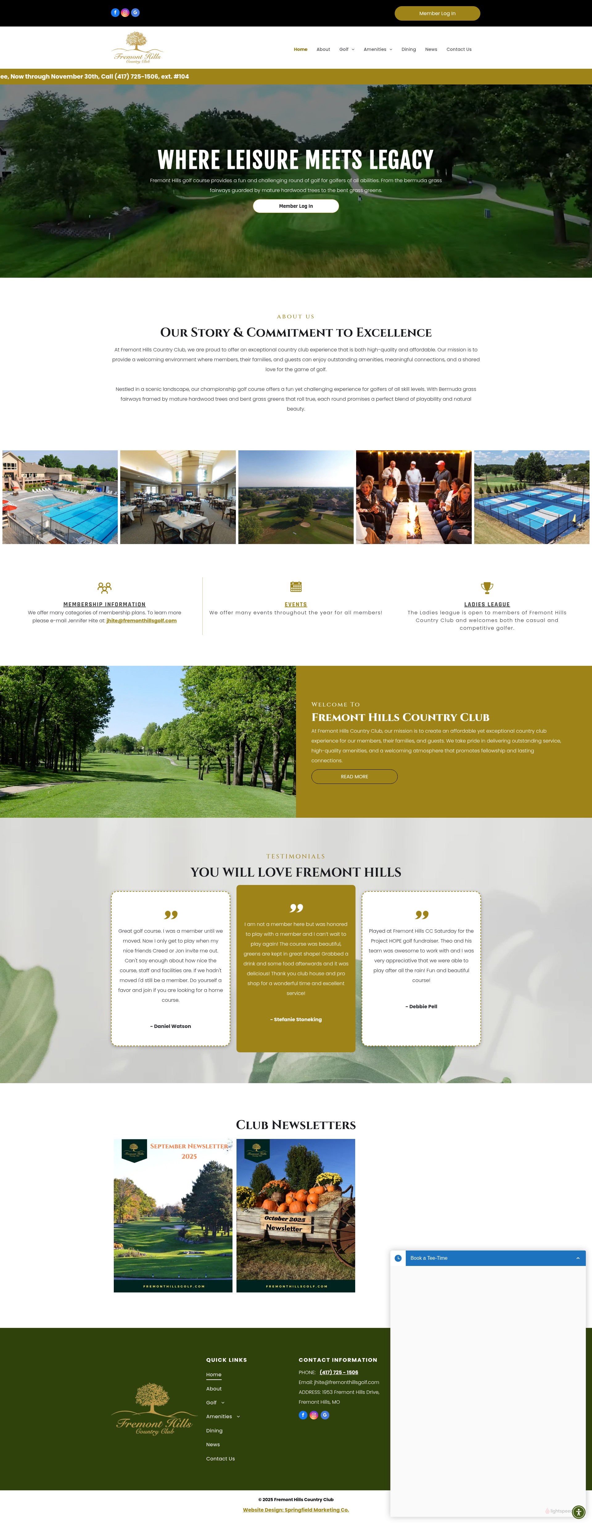 Screenshot of fremonthillsgolf.com