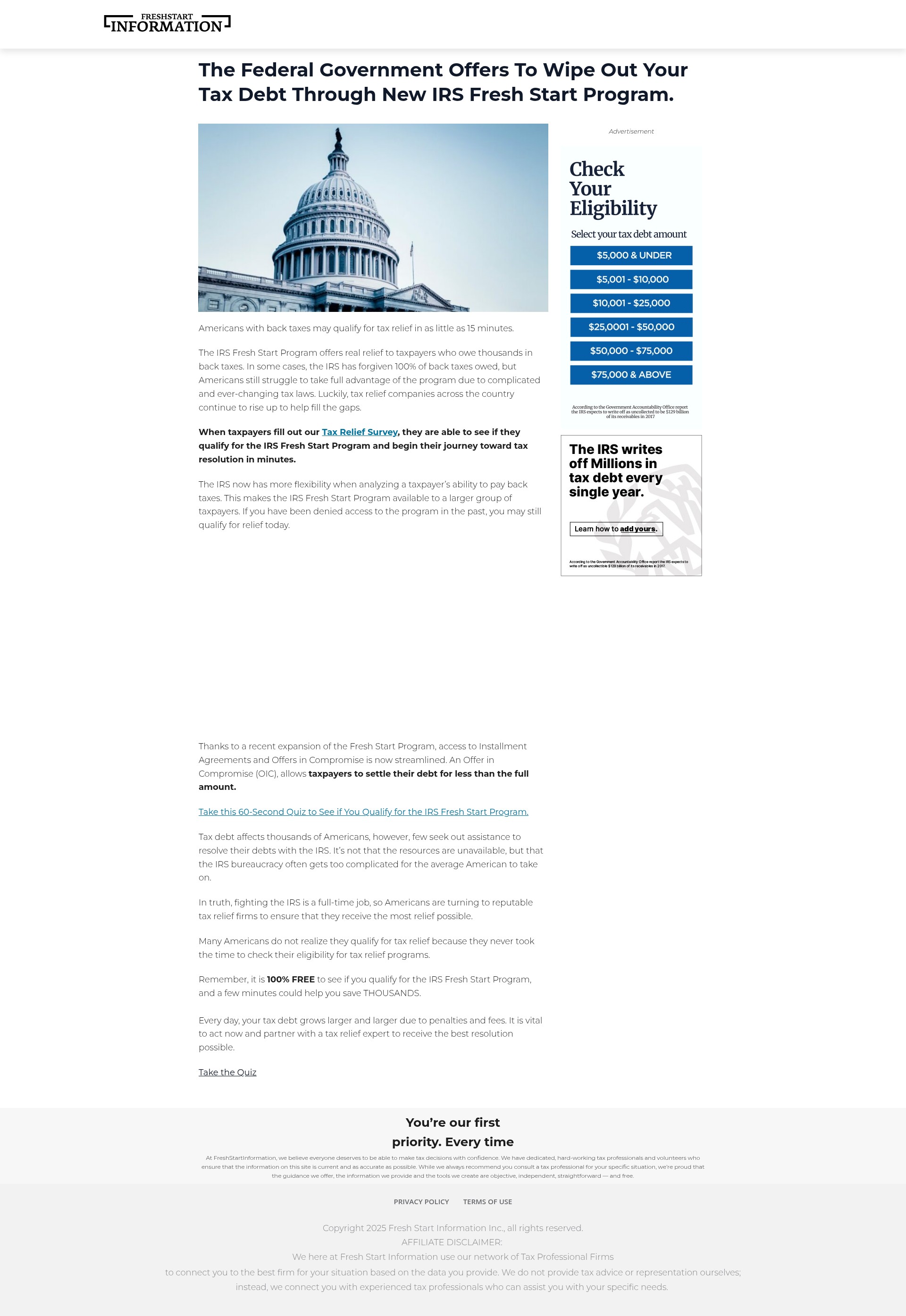 Screenshot of freshstartinformation.org