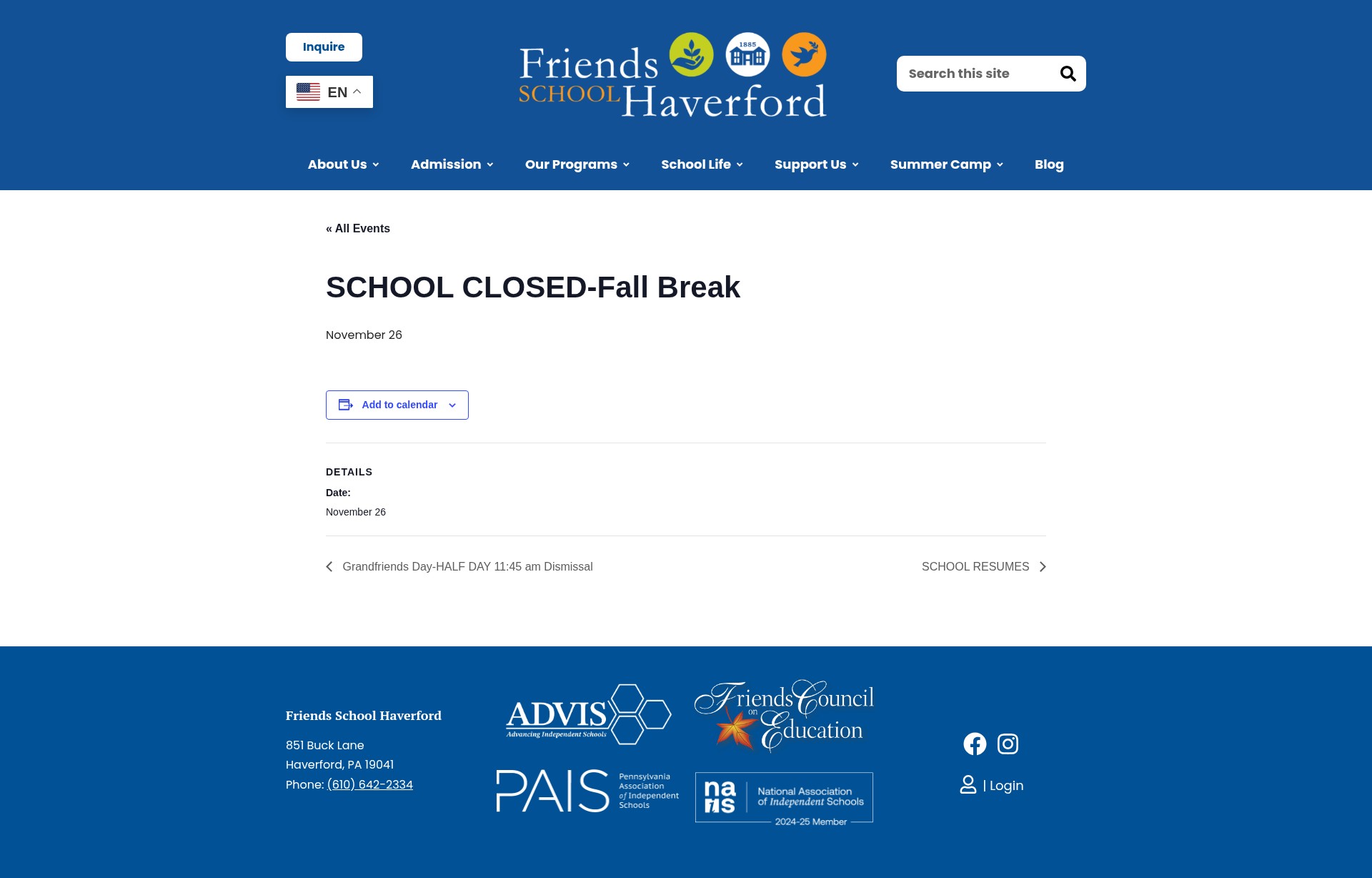 Screenshot of friendshaverford.org