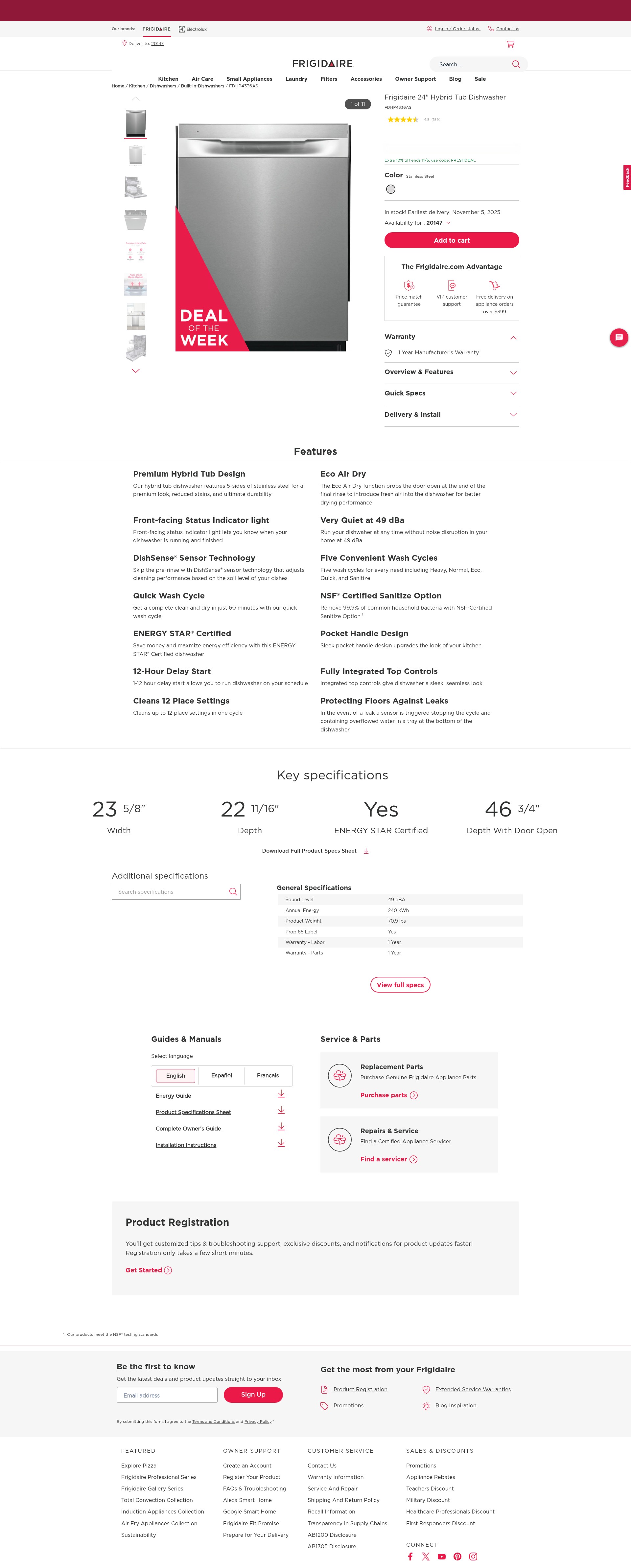Screenshot of frigidaire.com