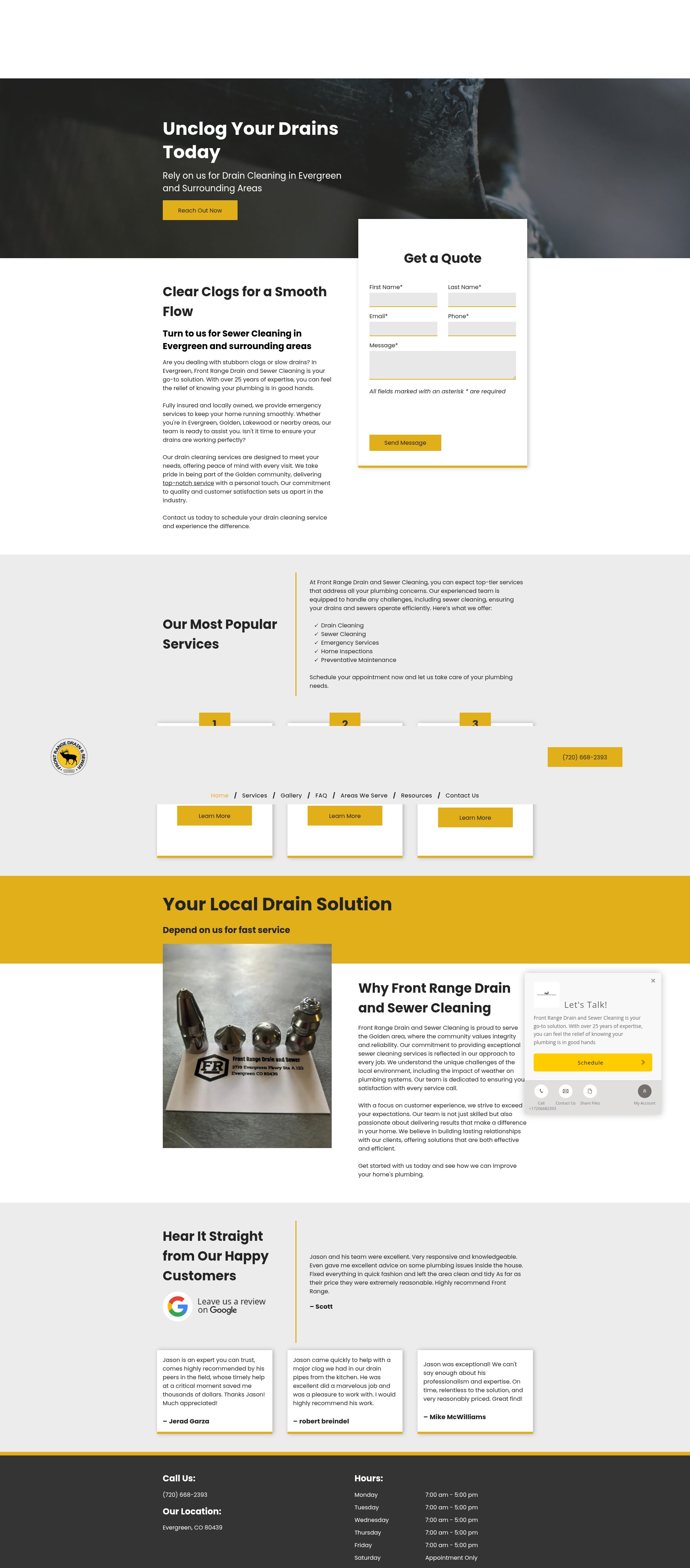 Screenshot of frontrangedrainsewer.com