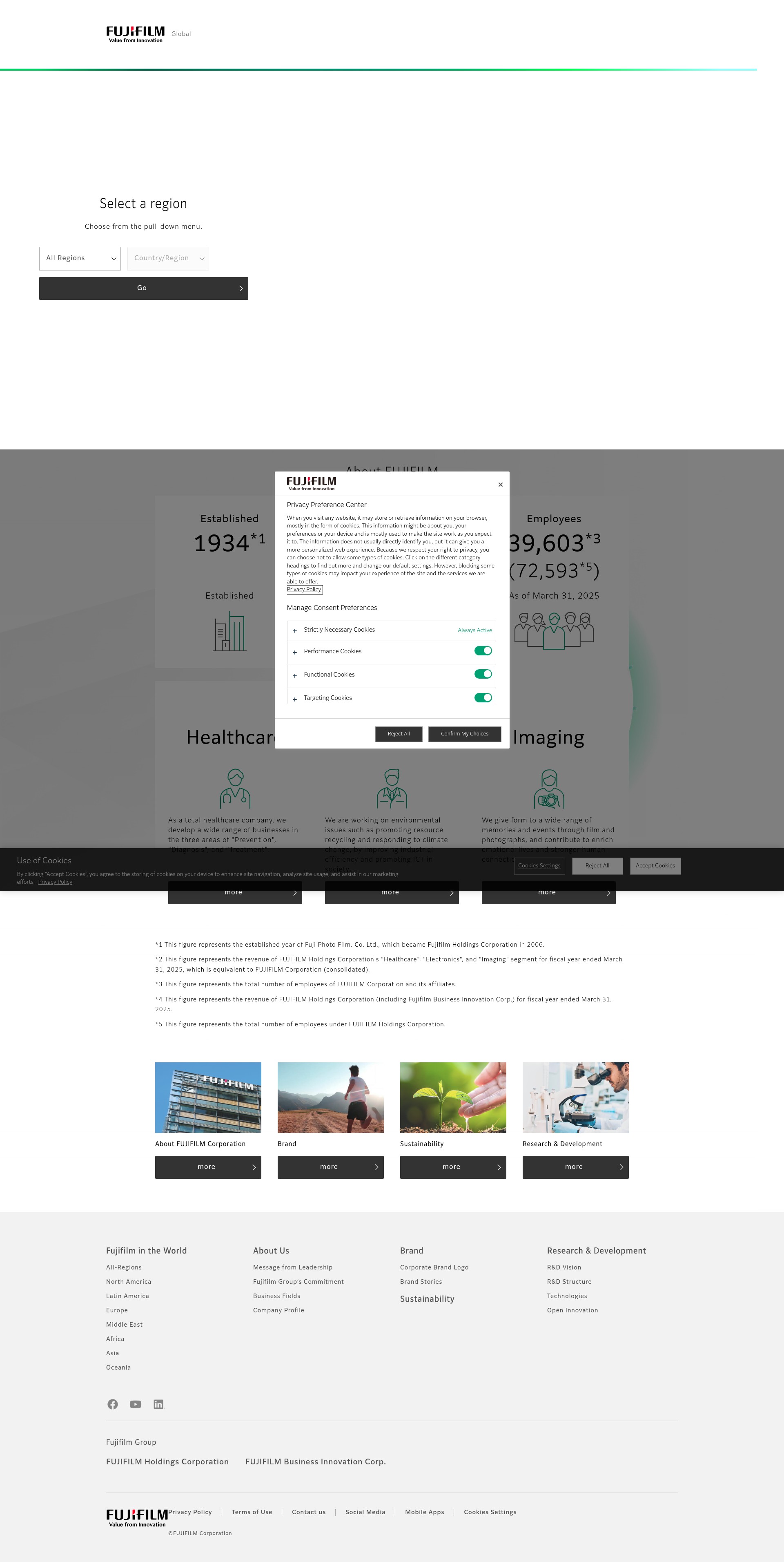 Screenshot of fujifilm.com