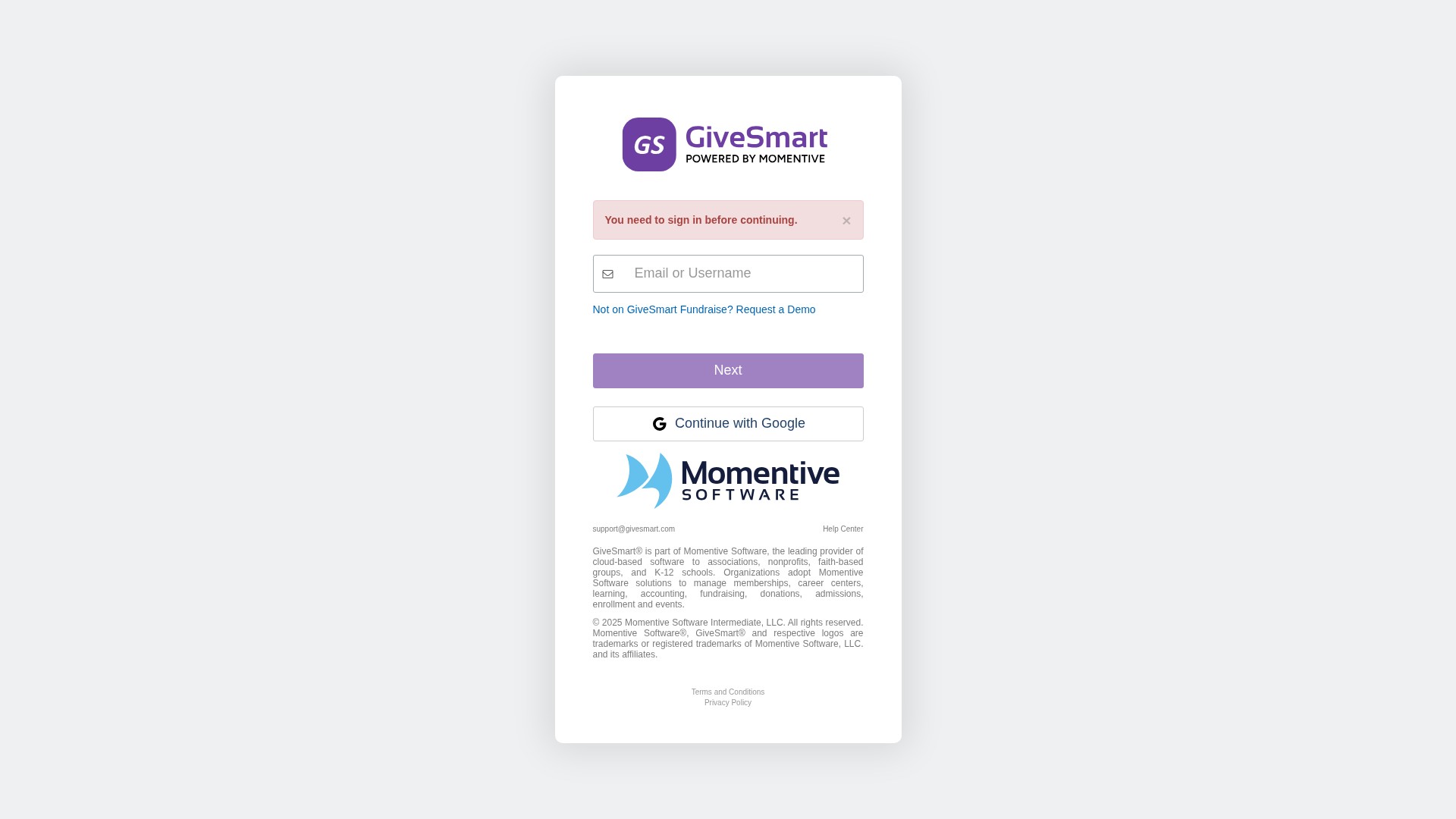 Screenshot of fundraise.givesmart.com