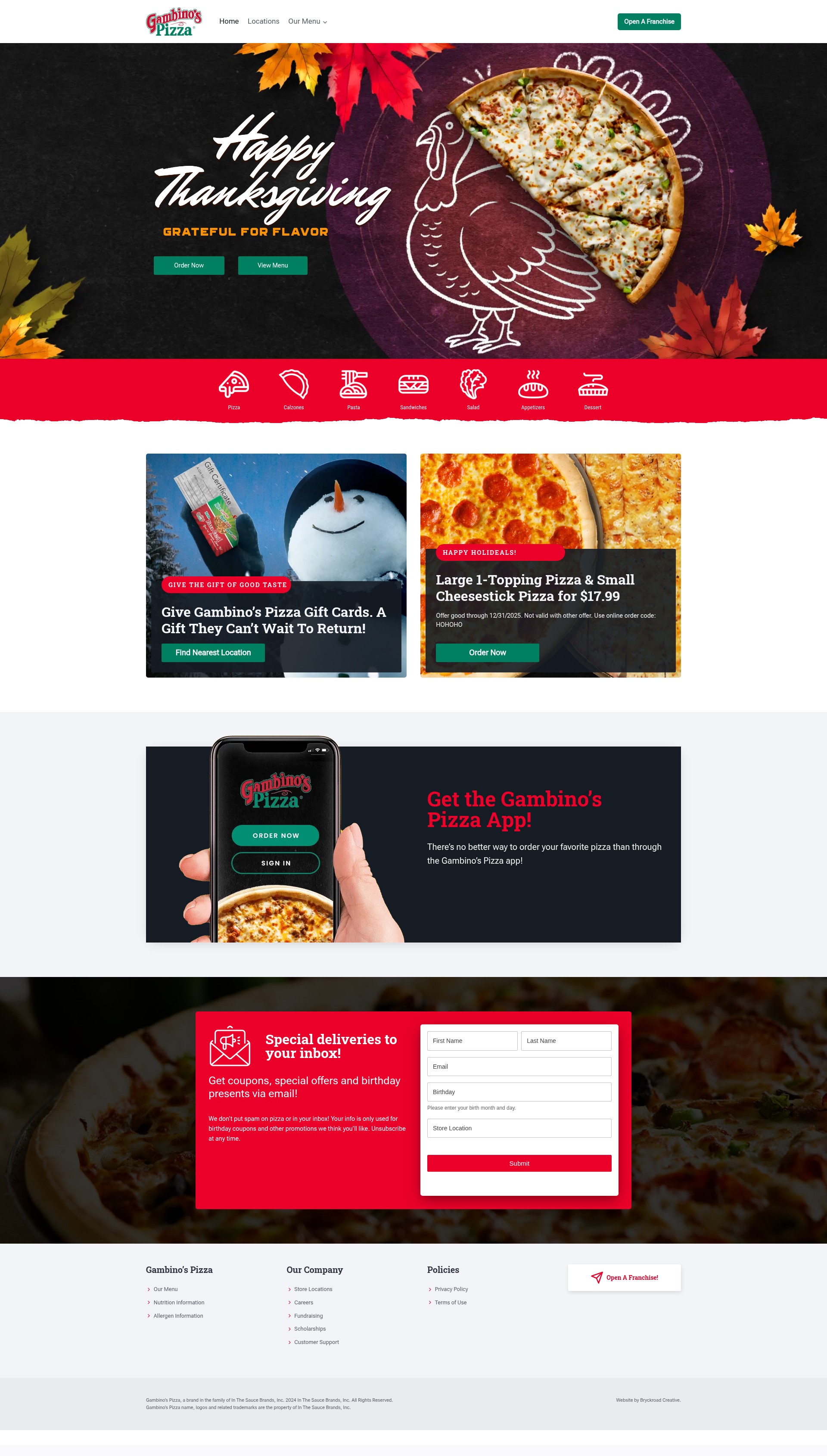 Screenshot of gambinospizza.com