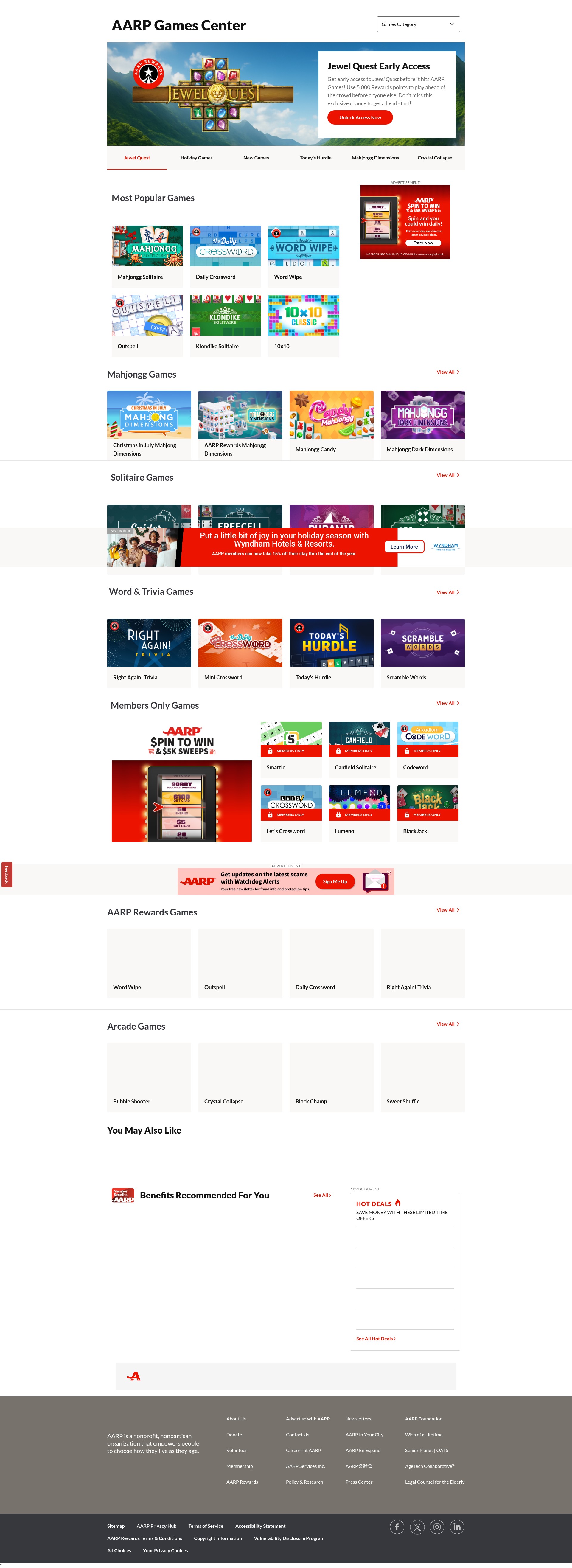 Screenshot of games.aarp.org