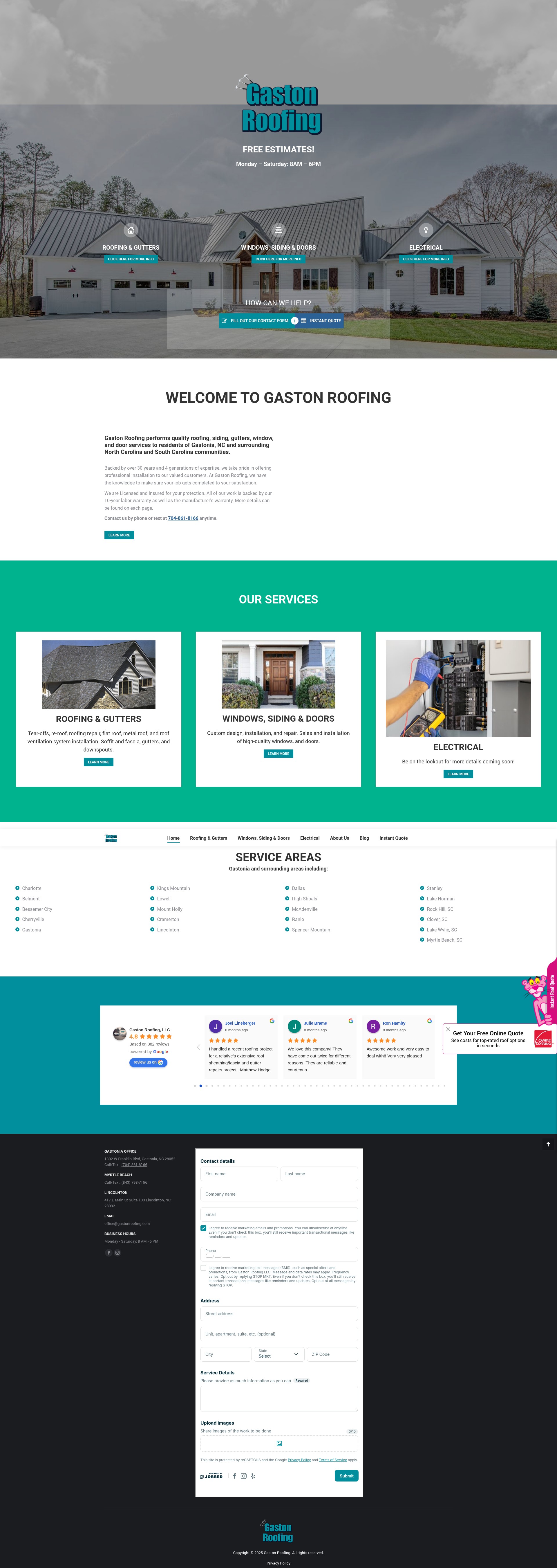 Screenshot of gastonroofing.com