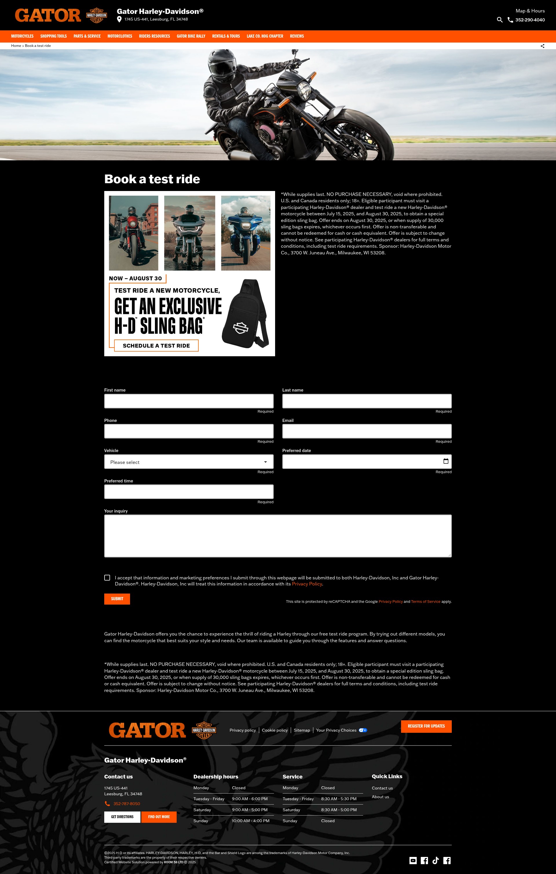 Screenshot of gatorharley.com