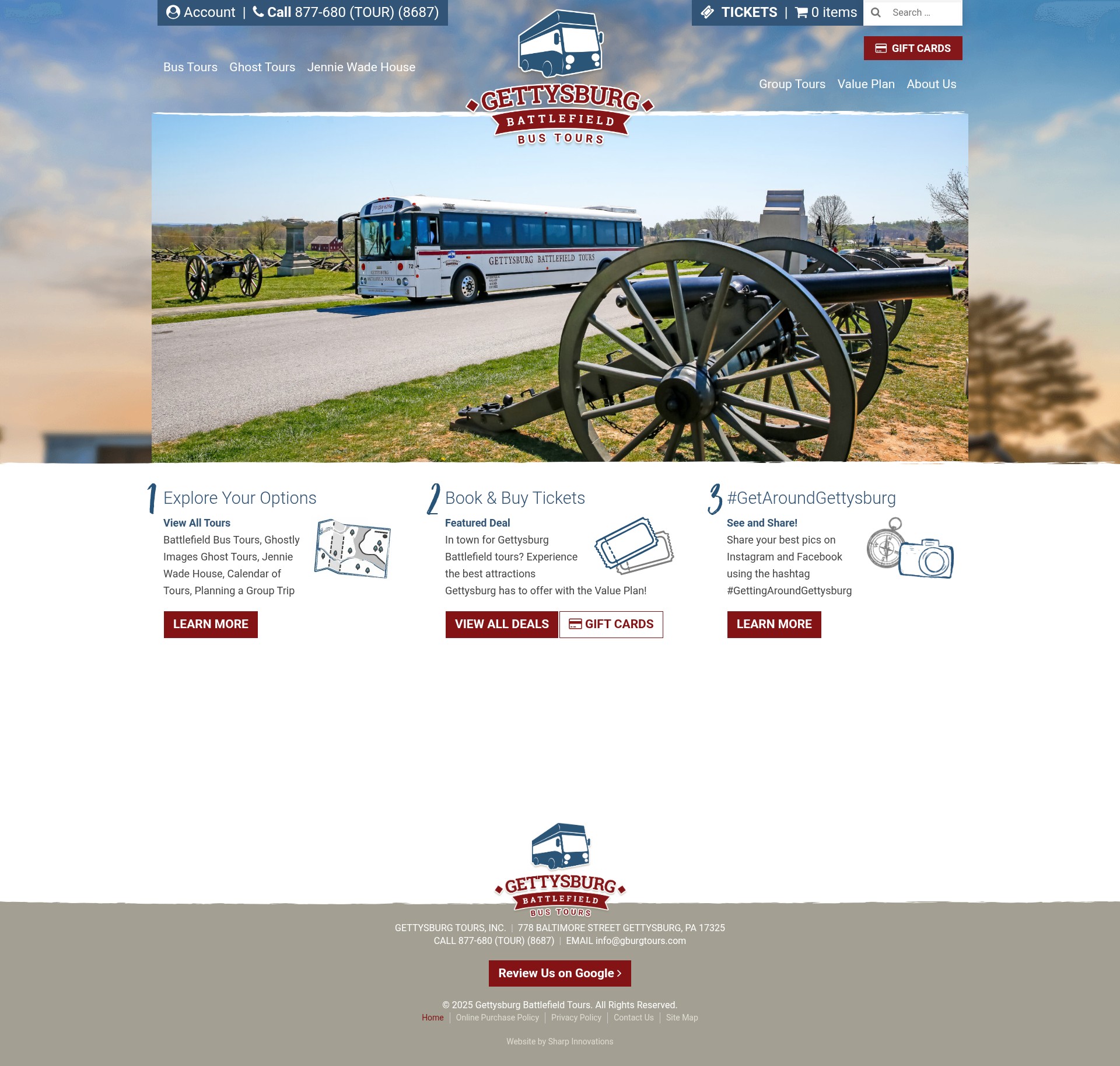 Screenshot of gettysburgbattlefieldtours.com