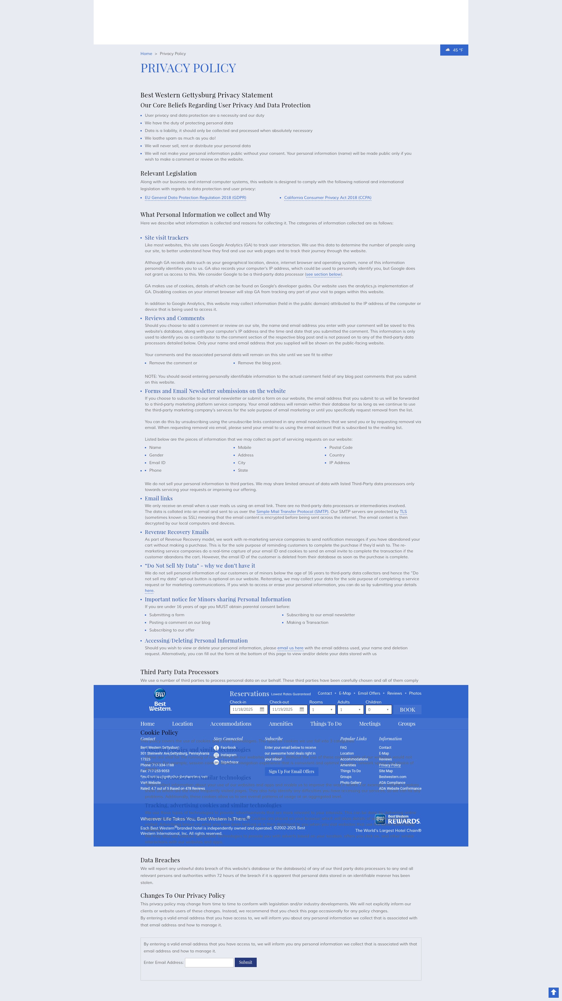 Screenshot of gettysburgbestwestern.com