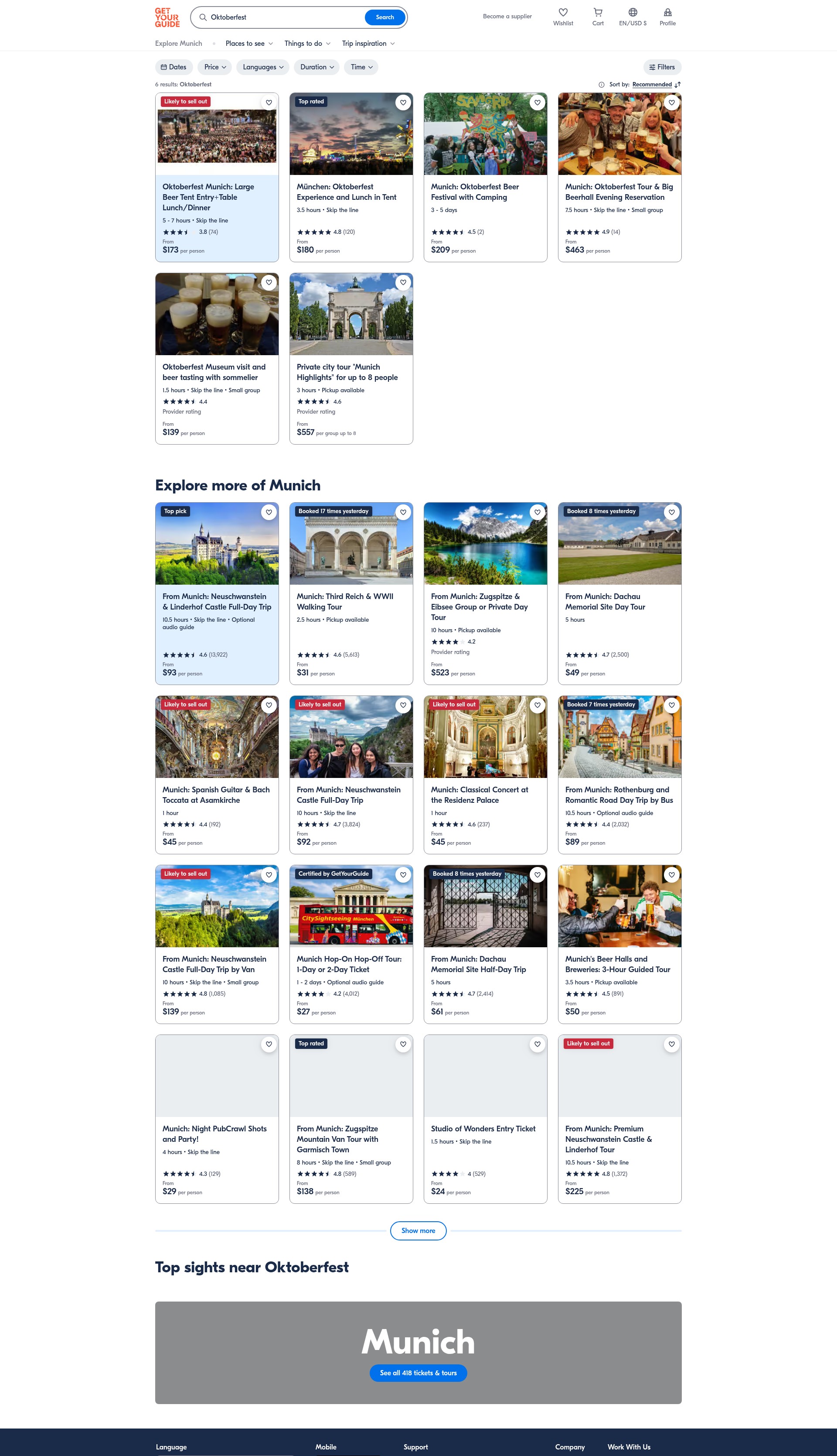 Screenshot of getyourguide.com