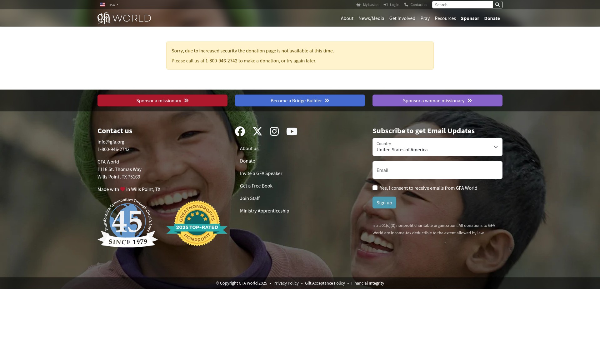 Screenshot of gfa.org