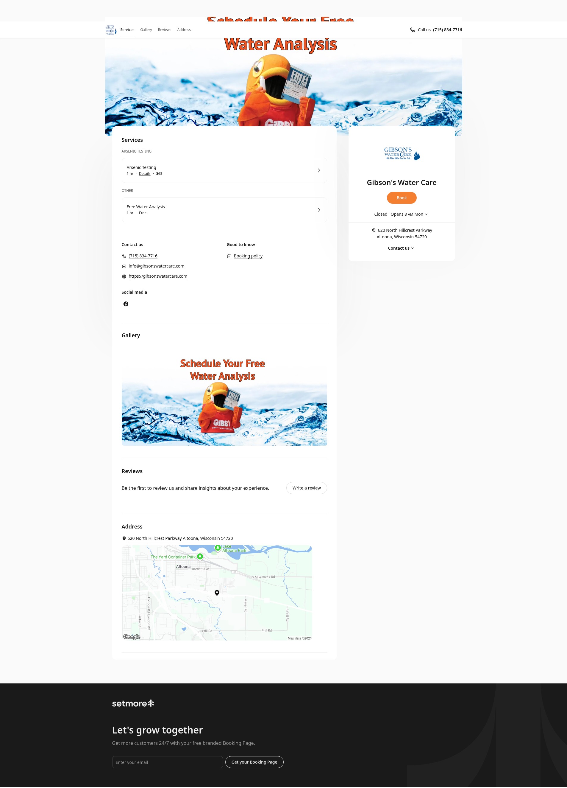 Screenshot of gibsonswatercare.setmore.com