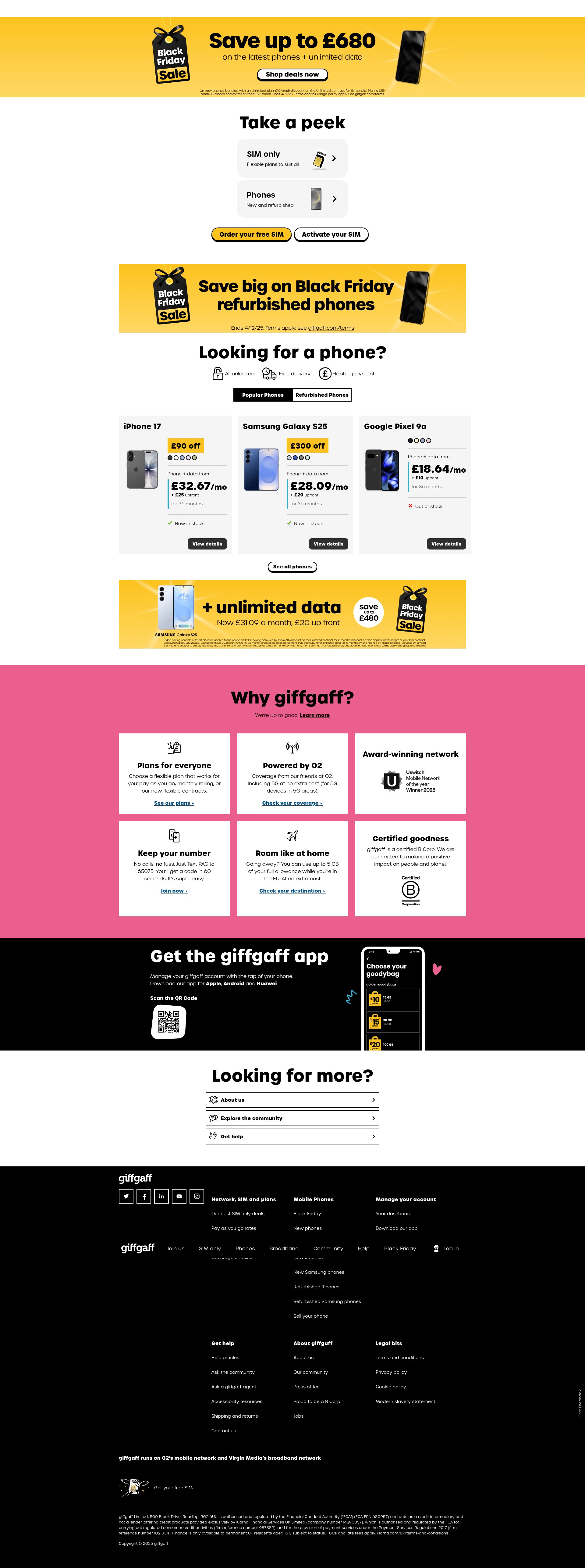 Screenshot of giffgaff.com