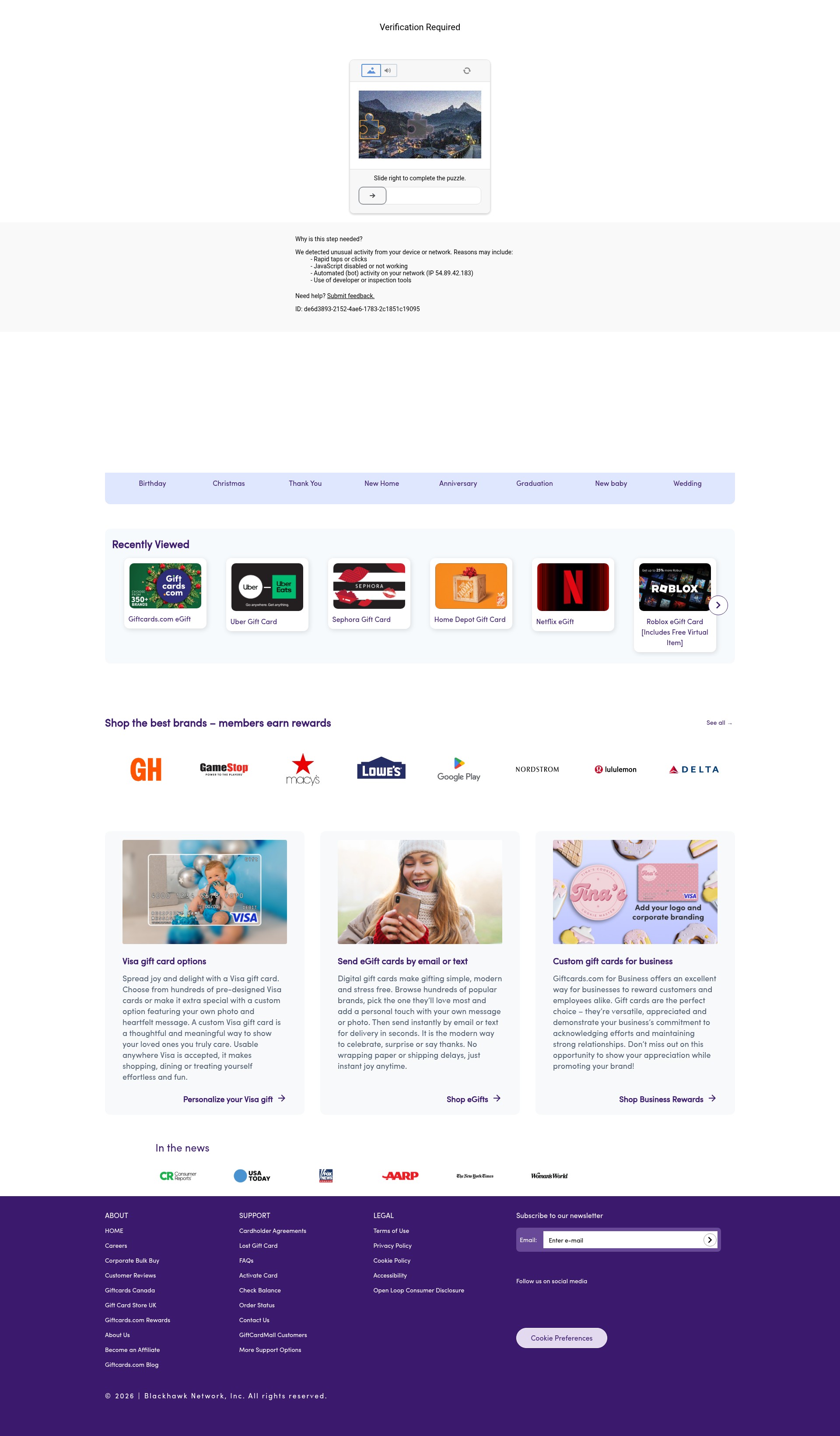 Screenshot of giftcards.com